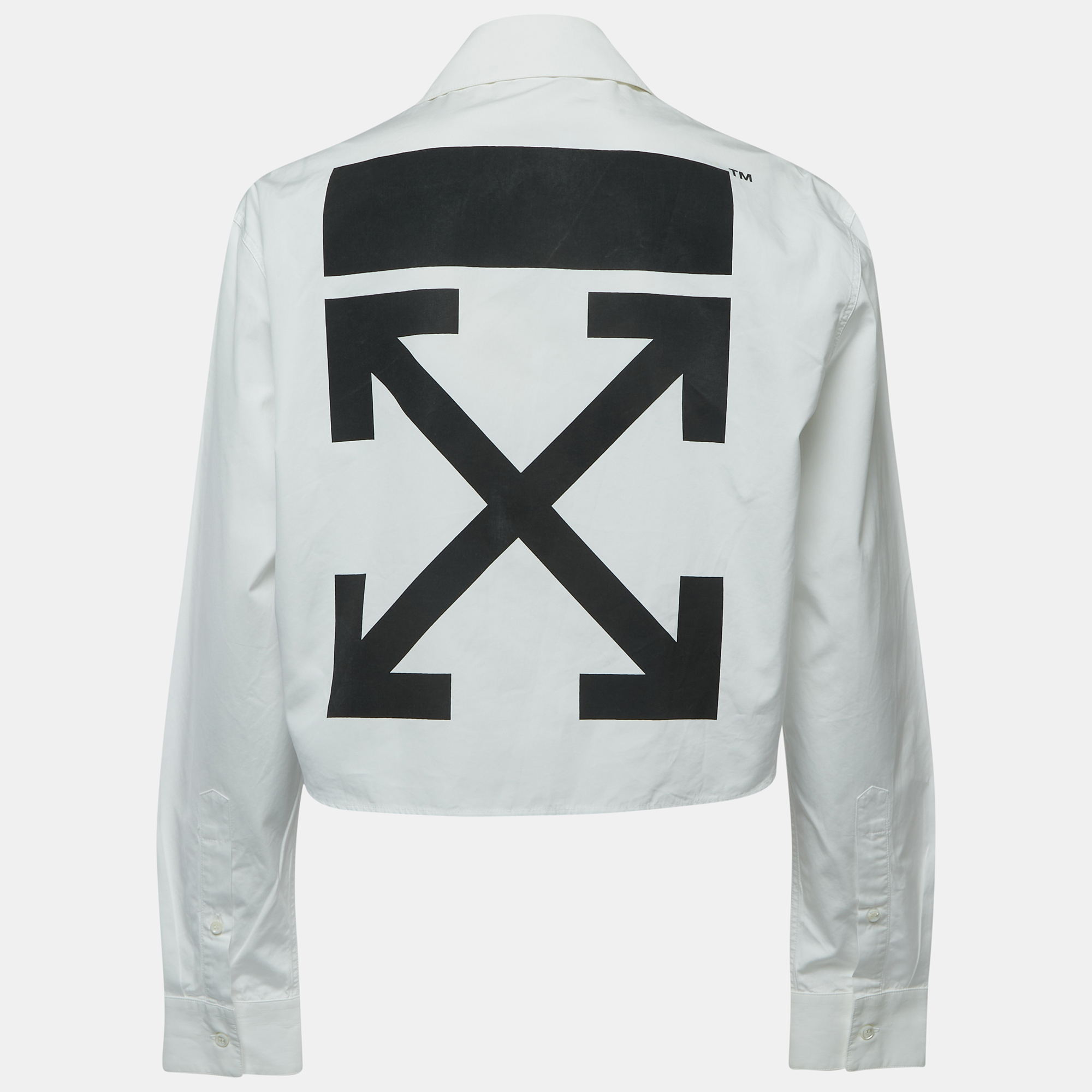 

Off-White White Logo Print Cotton Button Front Cropped Full Sleeve Shirt