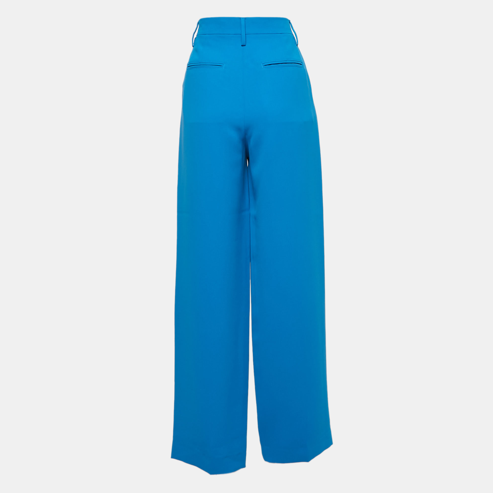 

Off-White Blue Logo Print Crepe High Waist Trousers