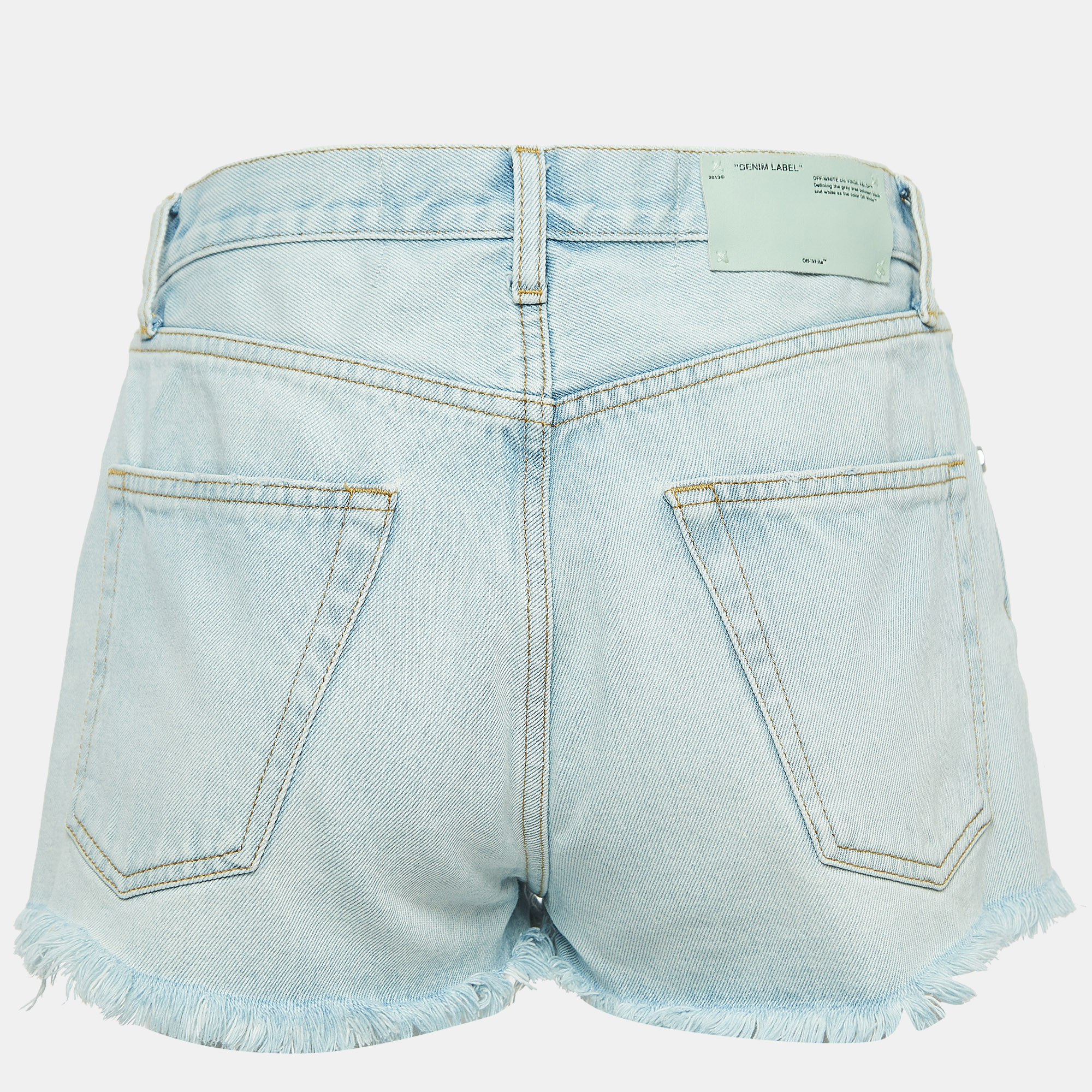 

Off-White Light Blue Denim Frayed Shorts  Waist 27