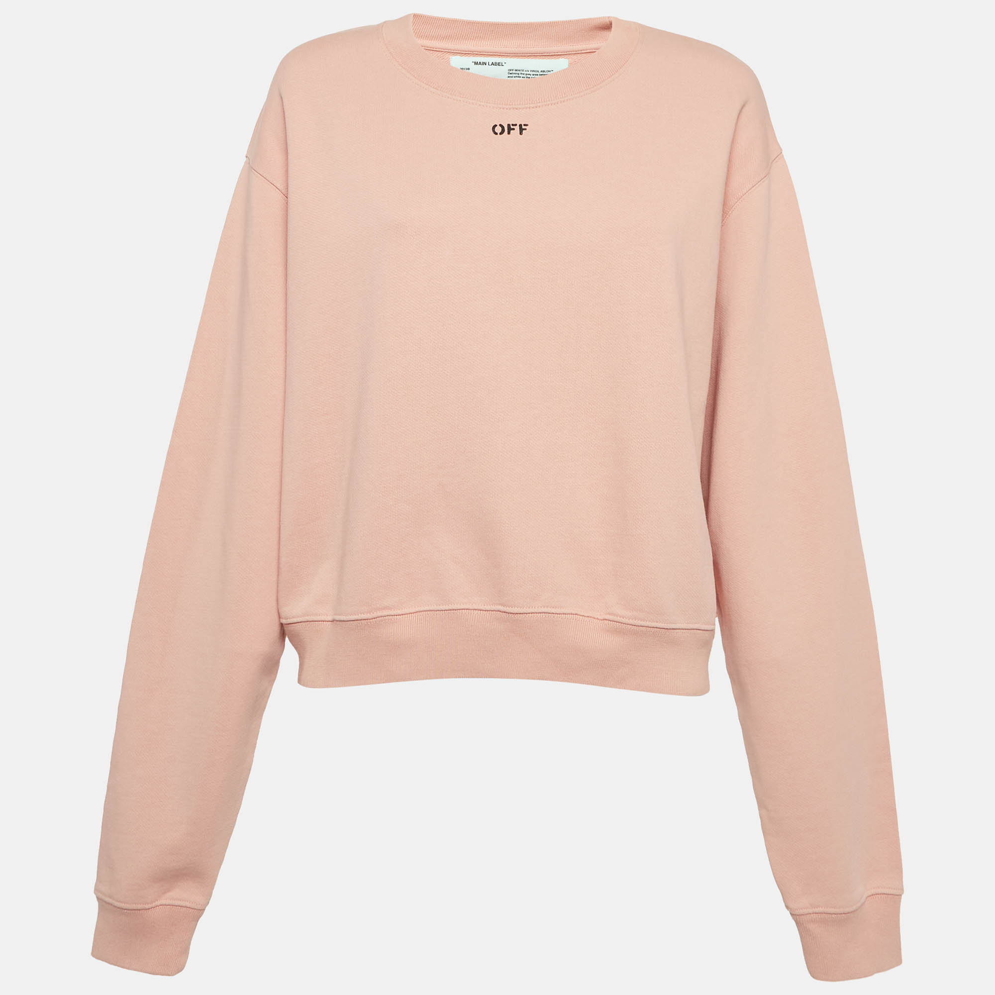

Off-White Pink Logo Print Cotton Knit Sweatshirt