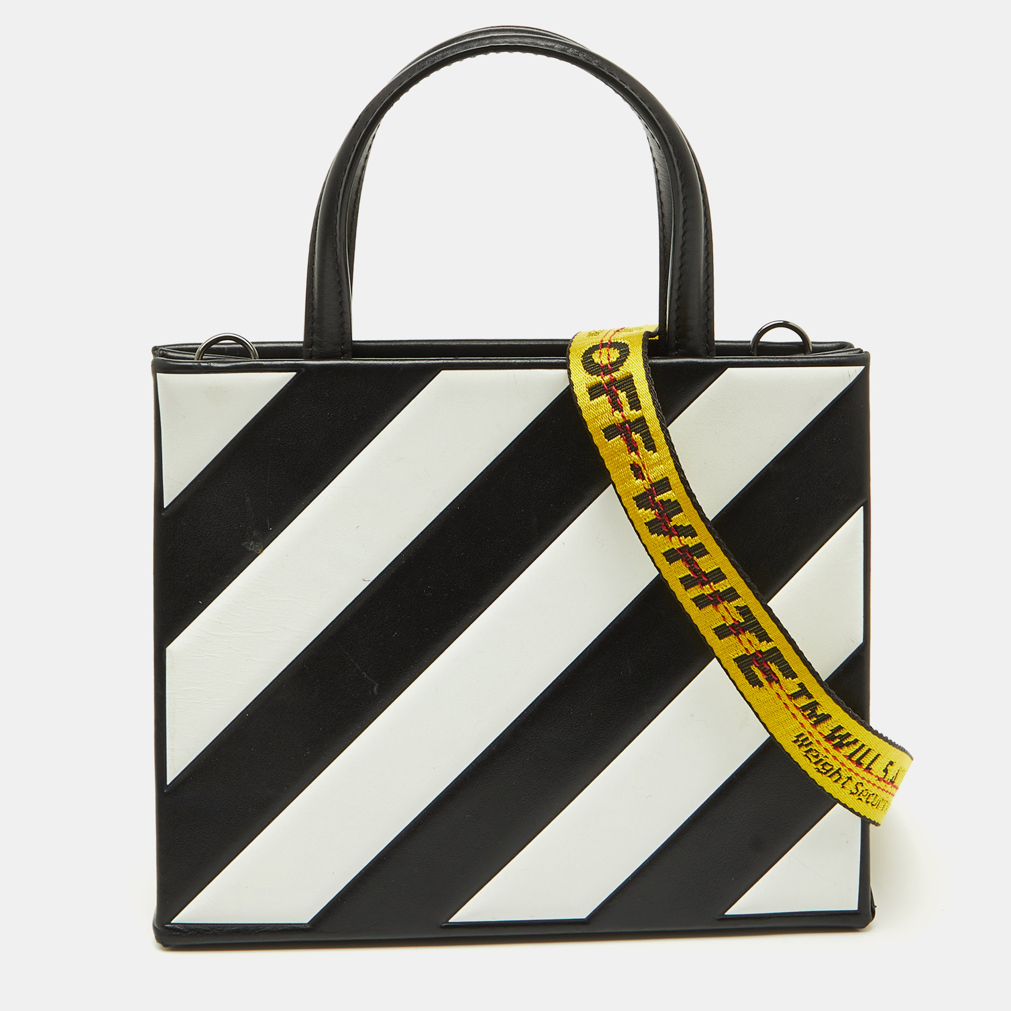 

Off-White Black/White Diagonal Striped Leather Tote