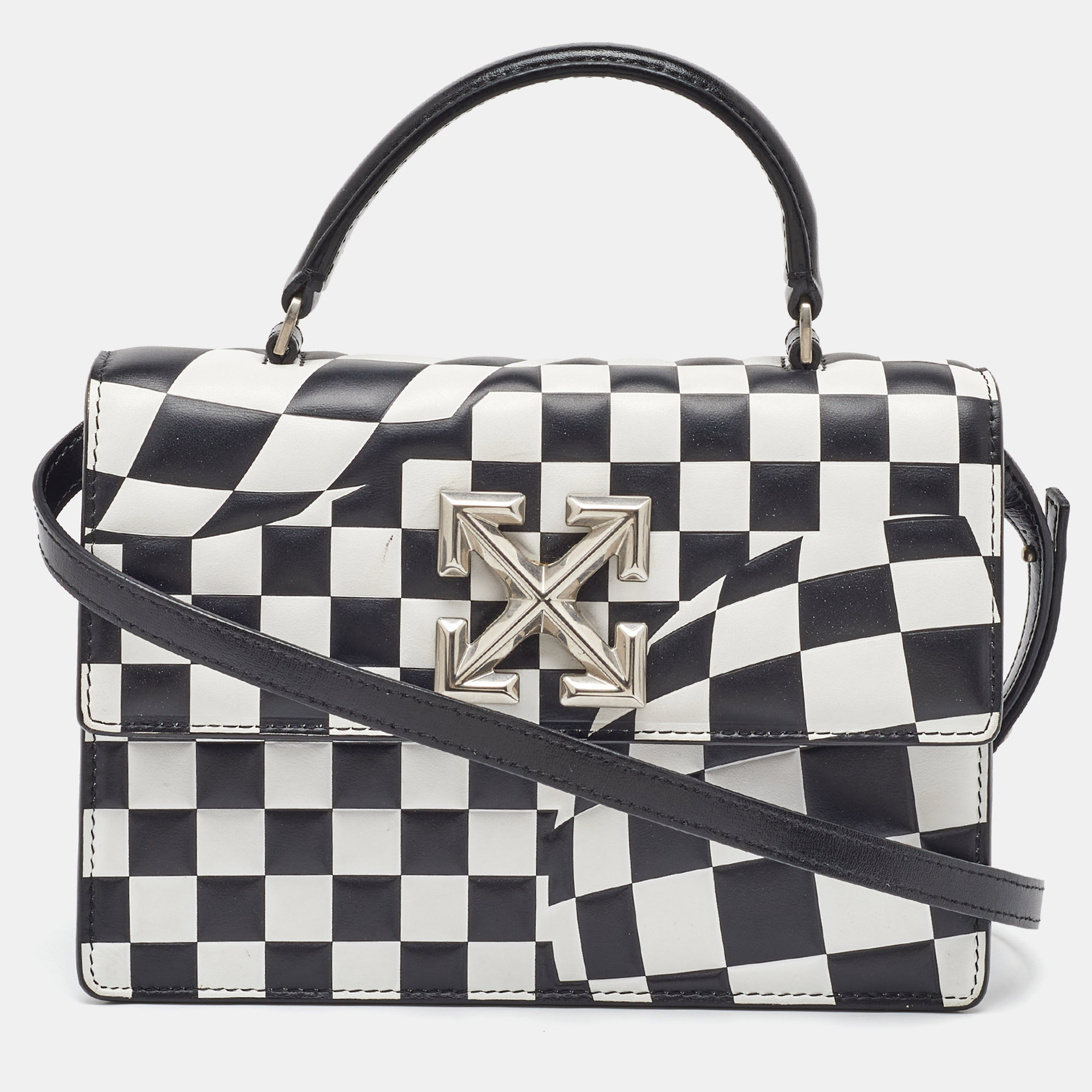 

Off-White Black/White Leather Checked 1.4 Jitney Top Handle Bag