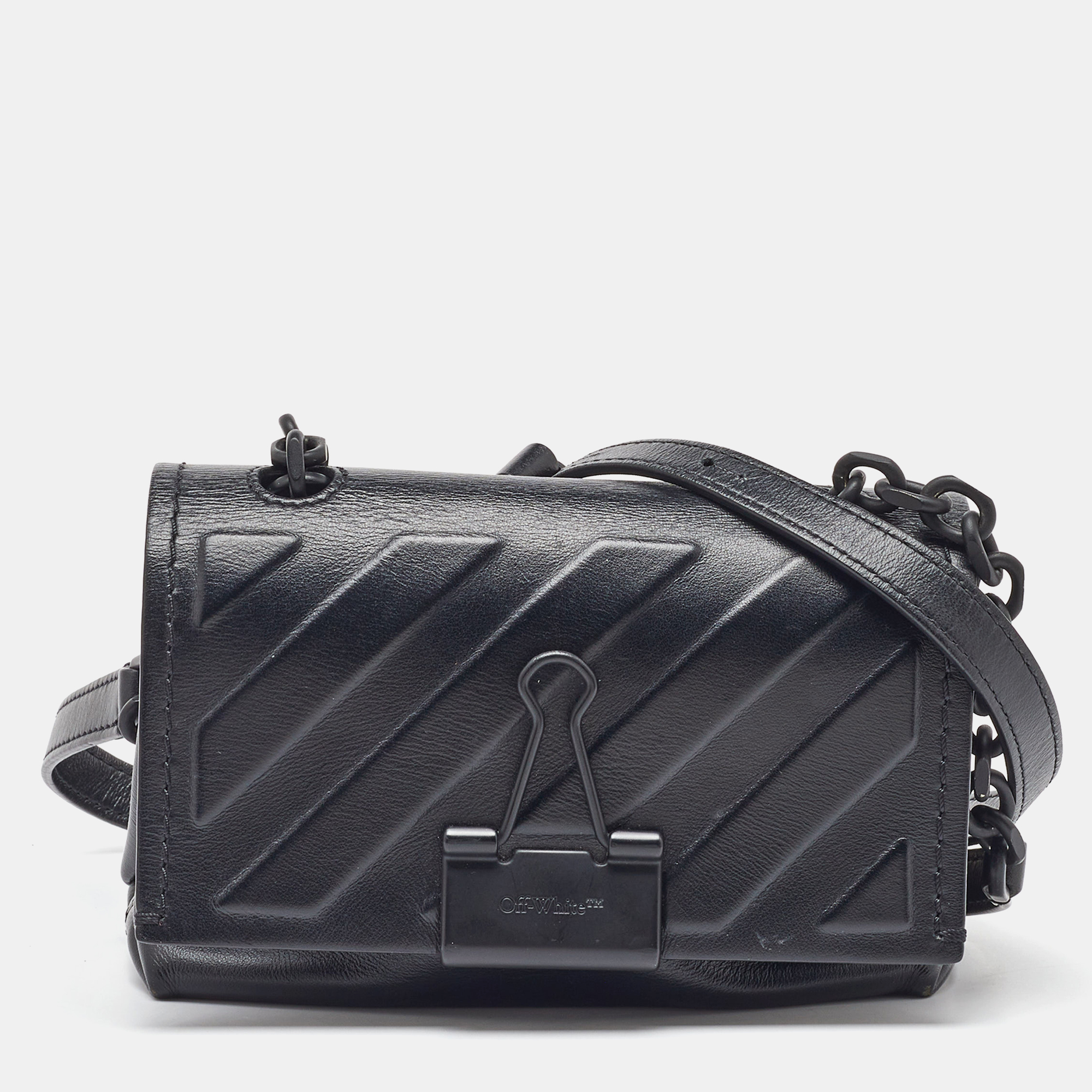 

Off-White Black Leather Diag Soft Binder Clip Flap Shoulder Bag