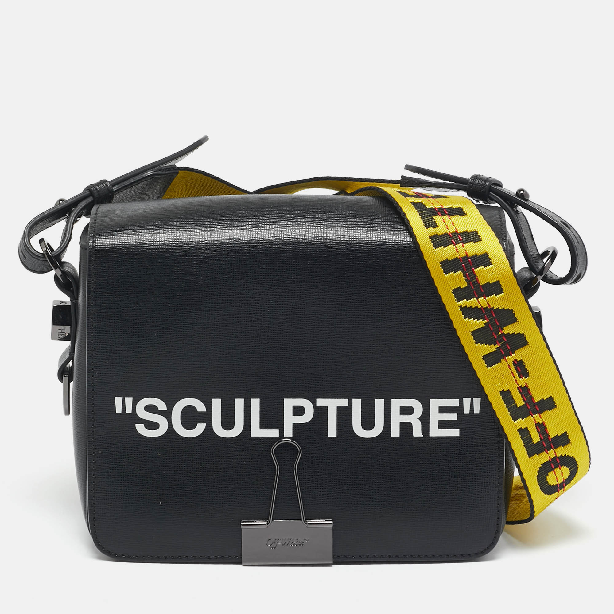 

Off-White Black Leather Sculpture Binder Clip Crossbody Bag