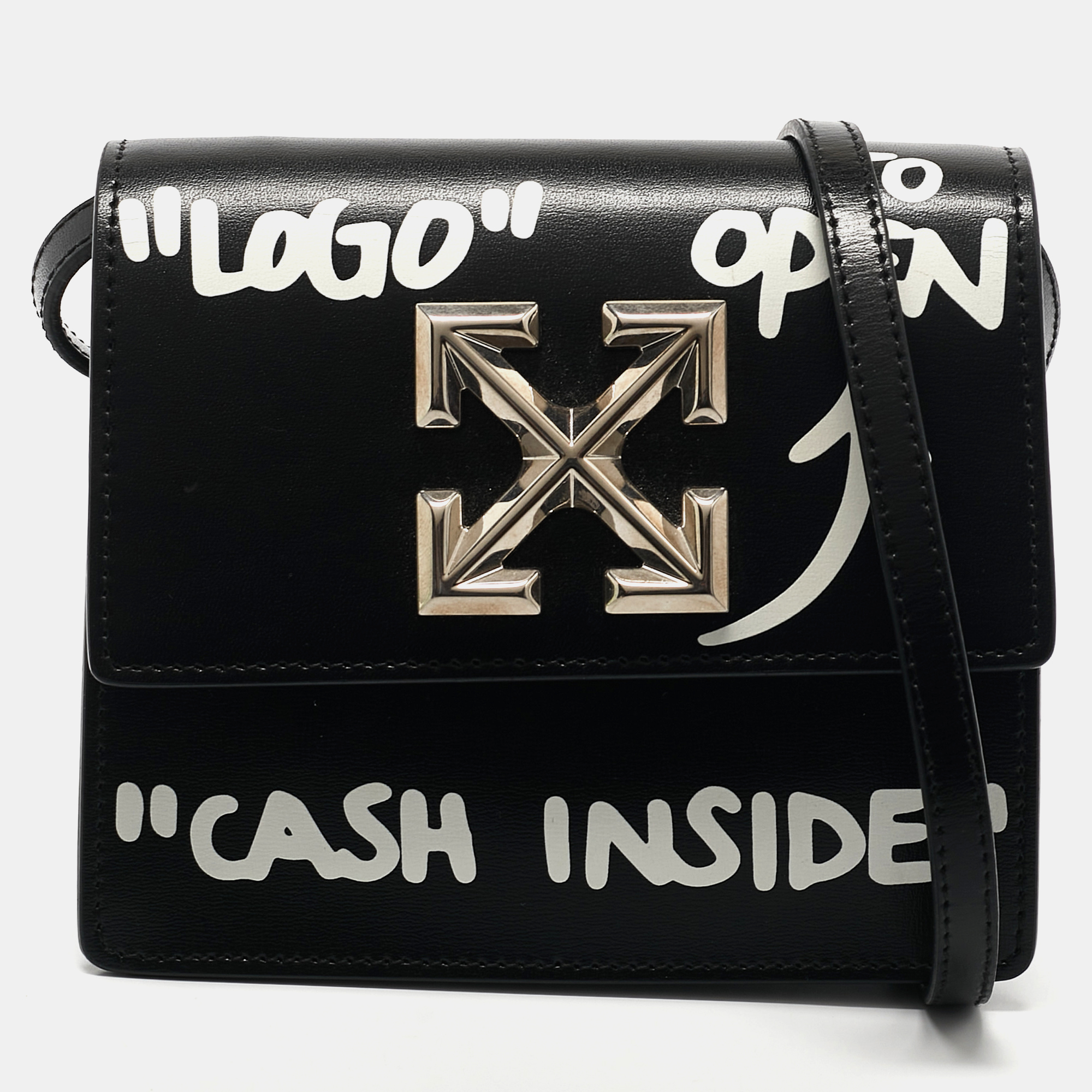 

Off-White Black Leather Jitney Cash Inside Crossbody Bag