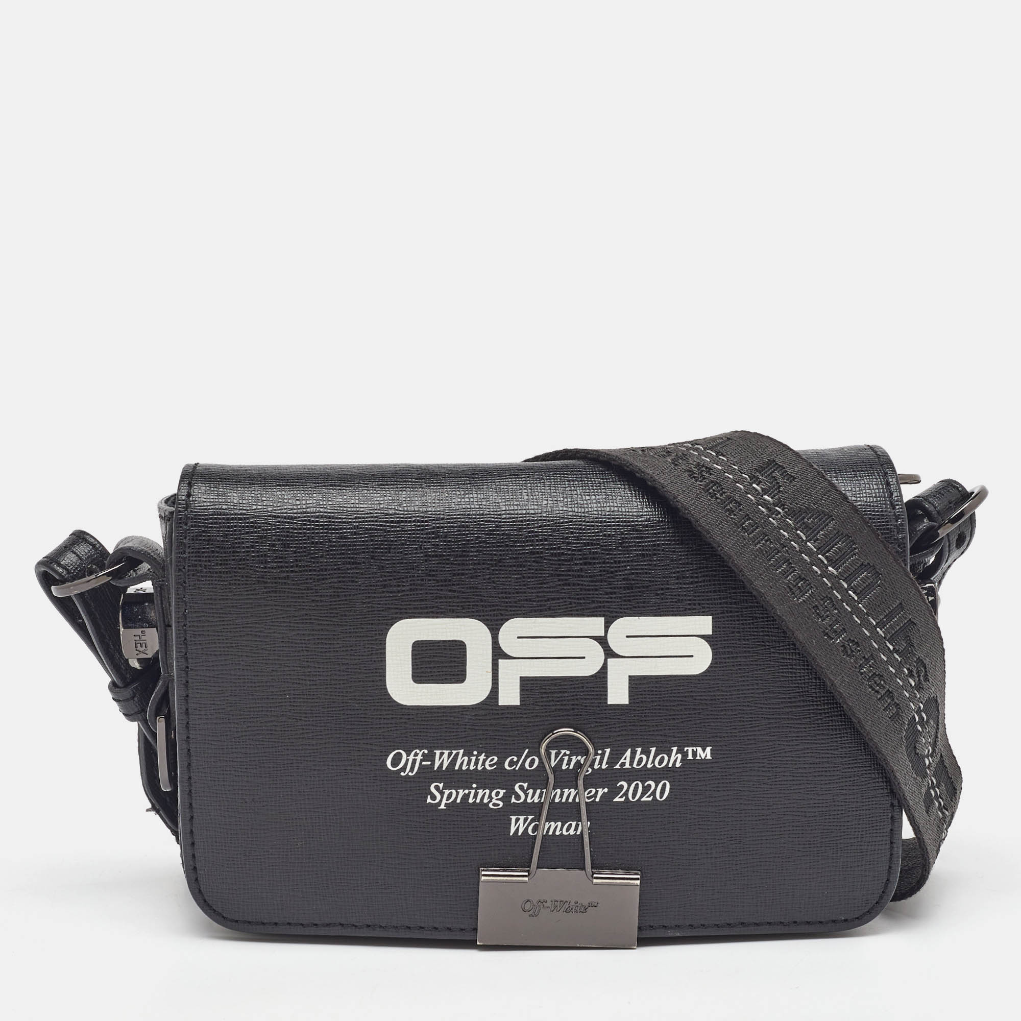 

Off-White Black Leather Binder Clip Flap Shoulder Bag