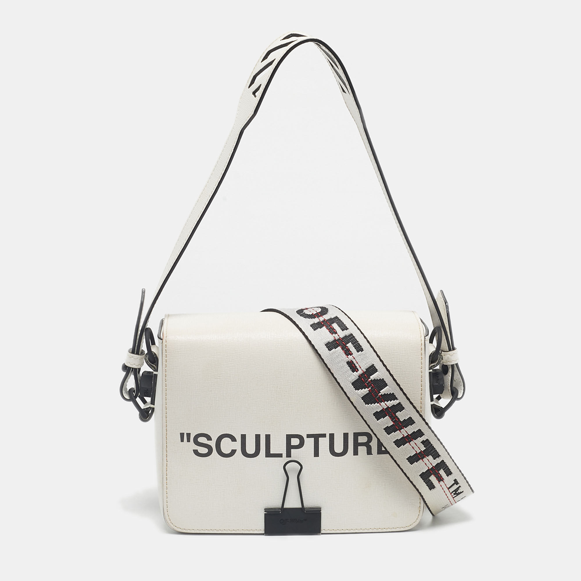

Off-White White/Black Leather Sculpture Binder Clip Crossbody Bag