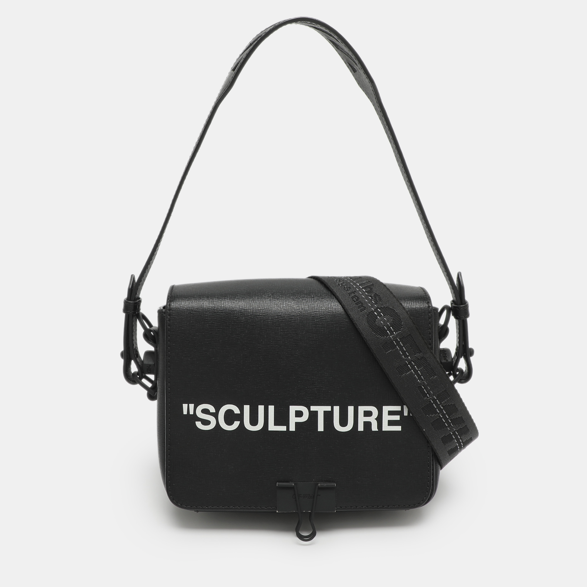 

Off-White Sculpture Binder Clip Black Leather Crossbody Bag