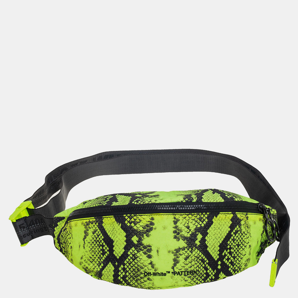 Pre-owned Off-white Neon Green/black Python Print Nylon Fanny Pack Belt Bag