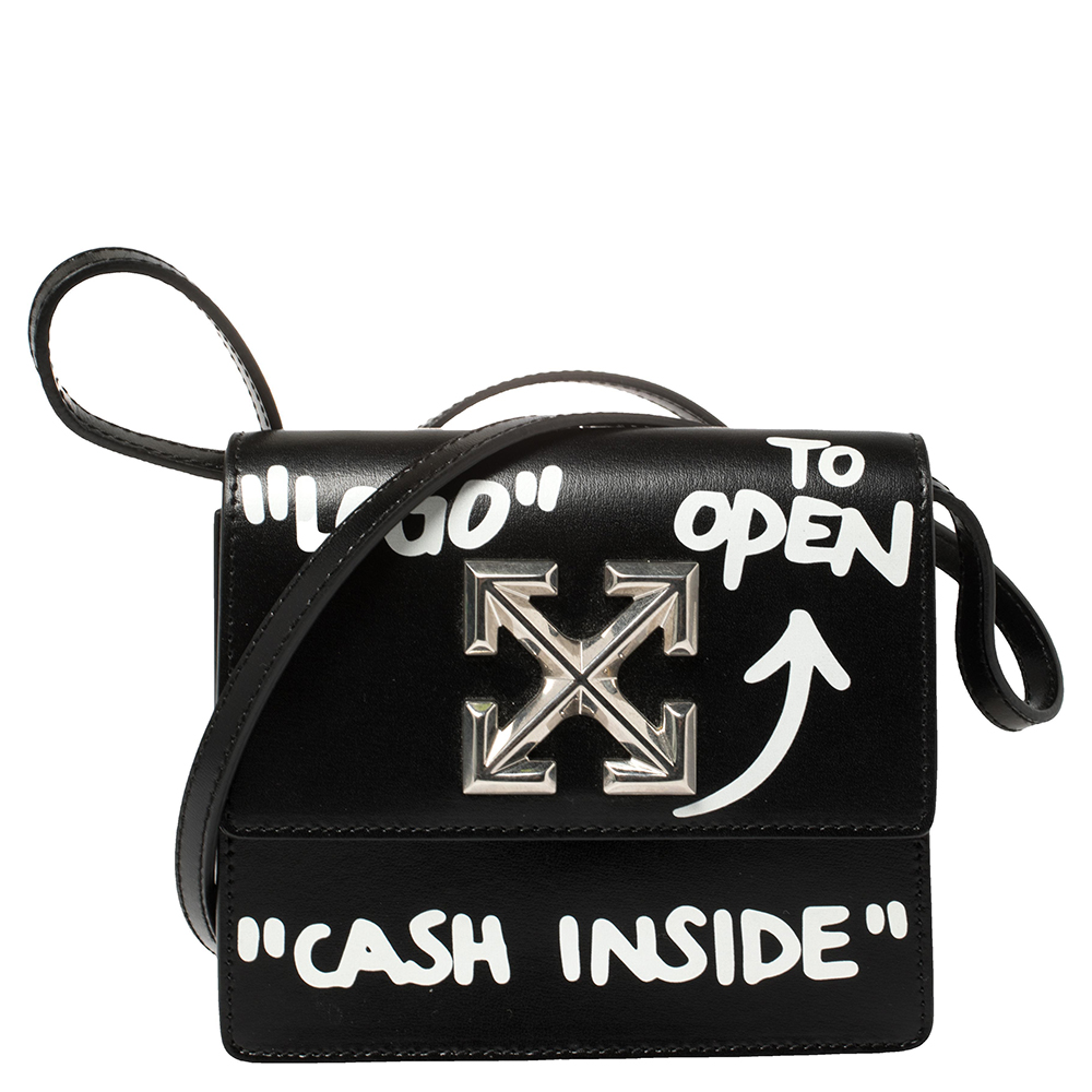 Off-White Black Leather Jitney Cash Inside Crossbody Bag Off-White