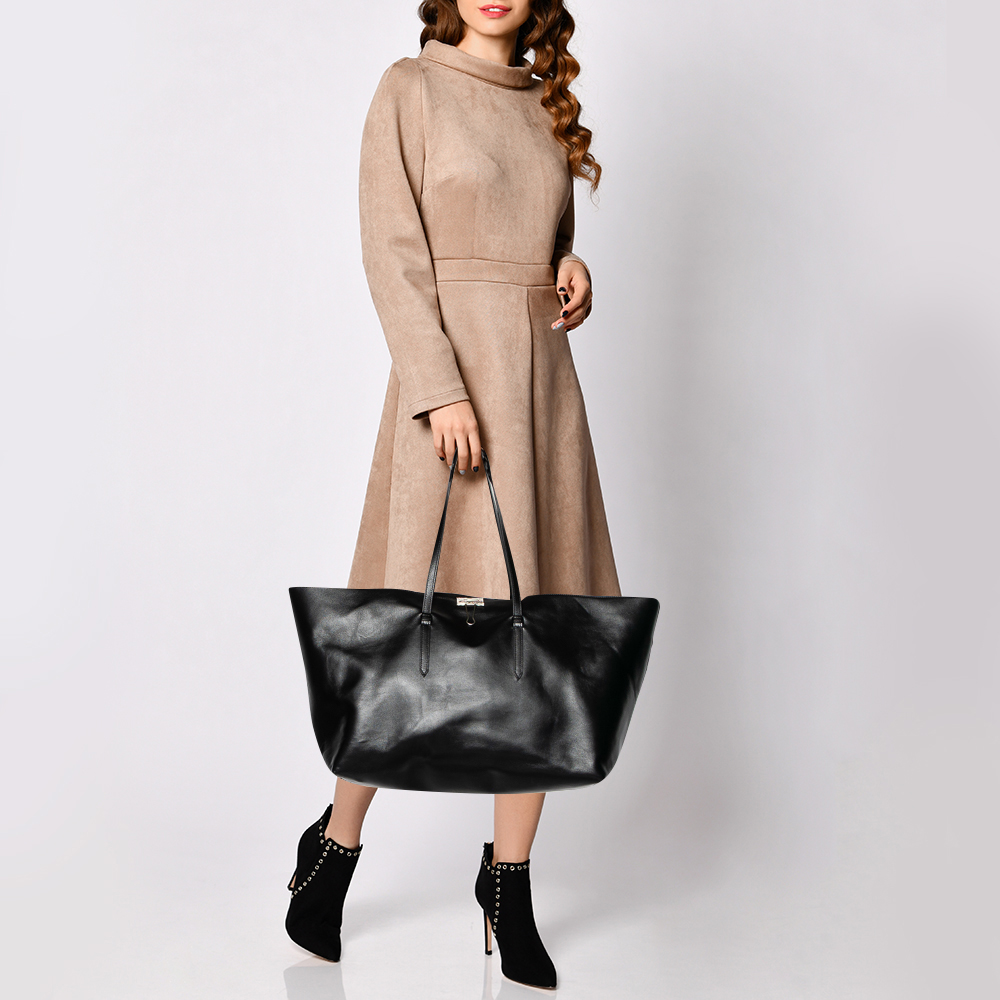 

Off-White Black Leather Clip Motif Tote