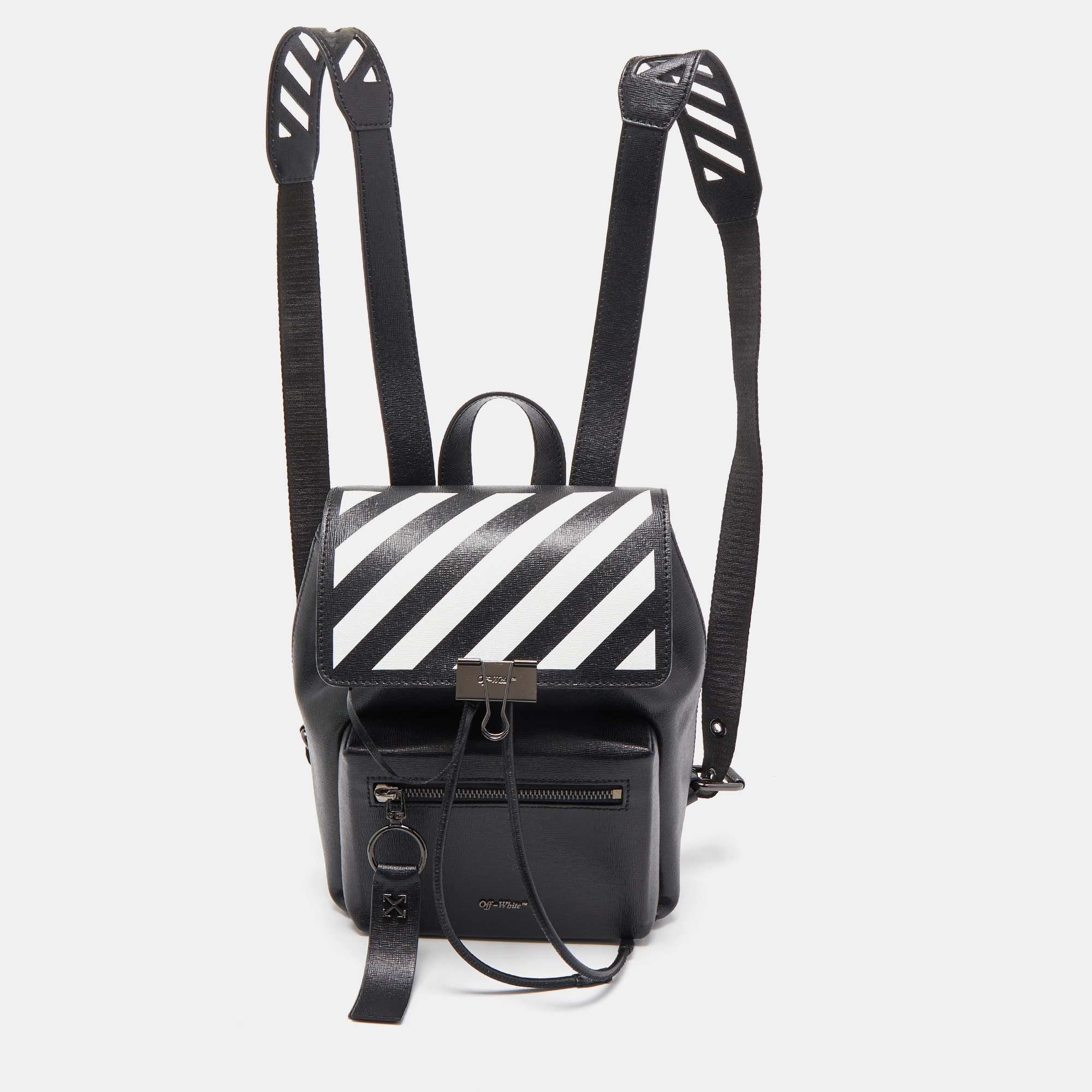 Pre-owned Off-white Black/white Leather Diag Drawstring Backpack