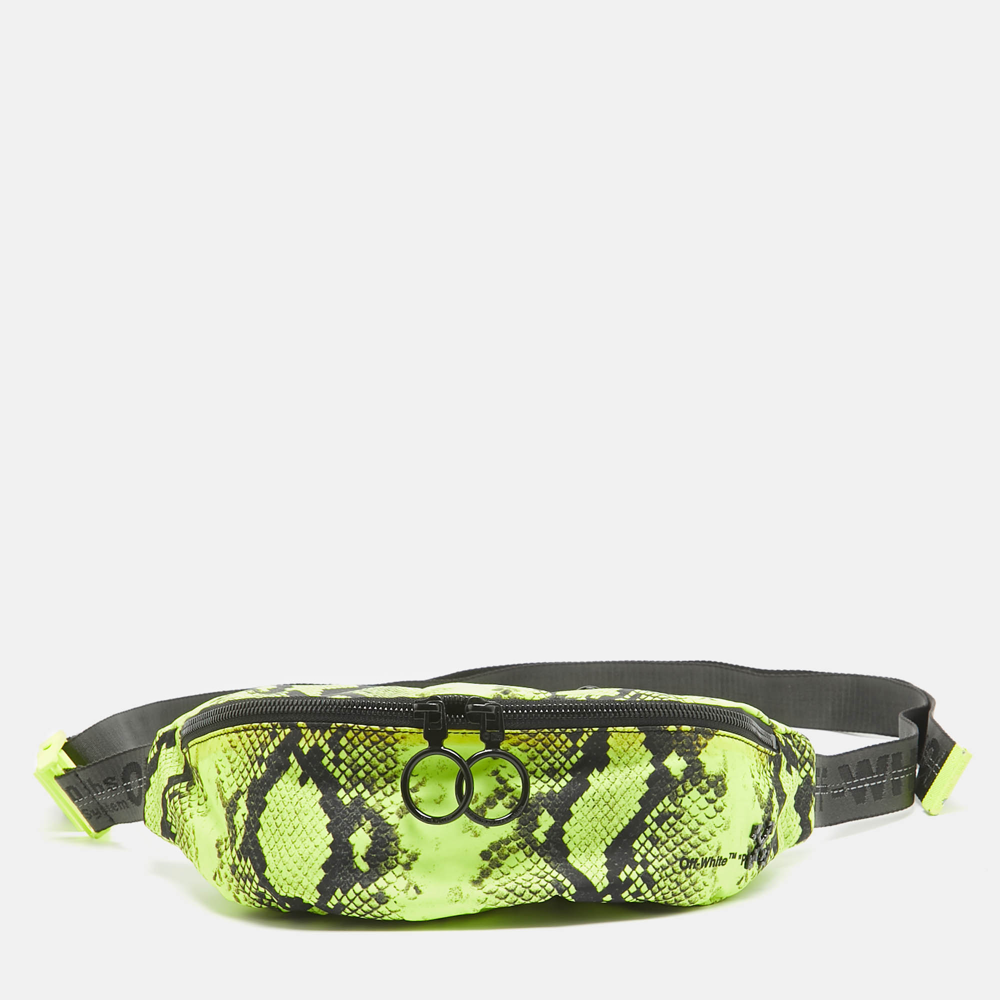 

Off-White Neon Green/Black Python Print Nylon Fanny Pack Belt Bag