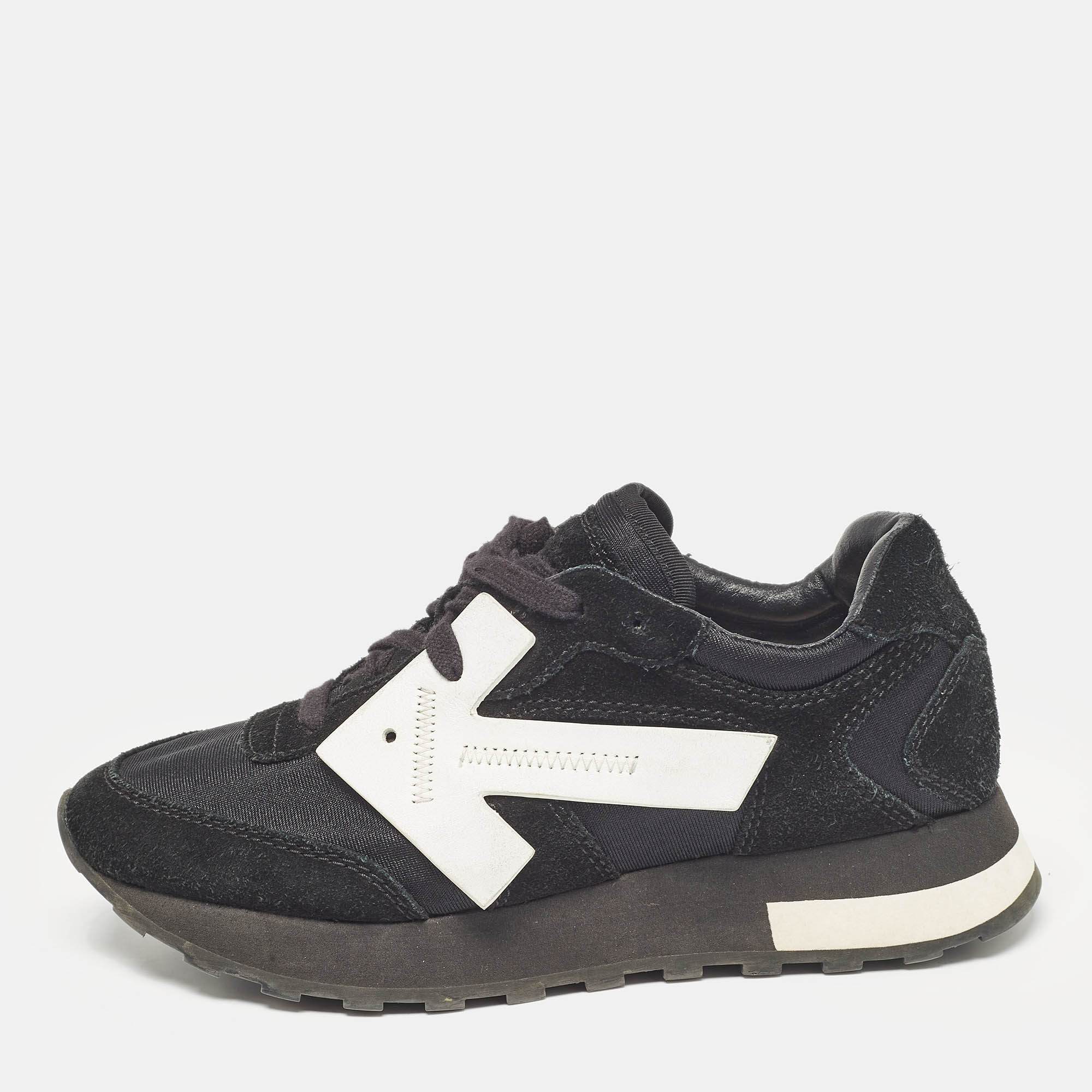 

Off-White Black/White Suede and Fabric Runner Arrow Sneakers Size