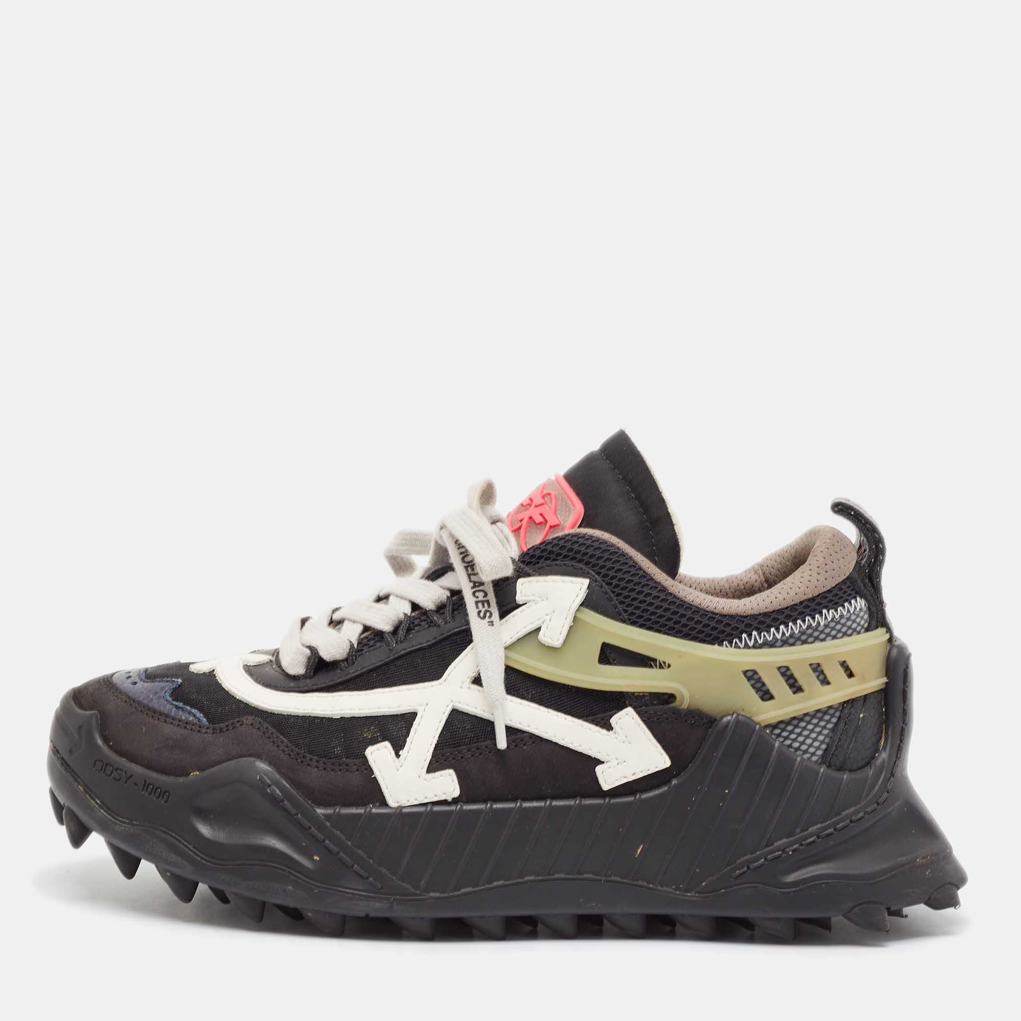 

Off-White Black Leather and Mesh Odsy 1000 Lace Up Sneakers Size