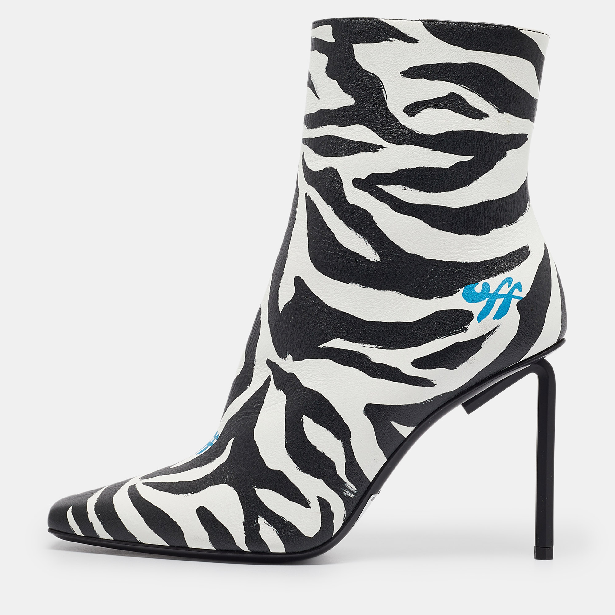 

Off-White Black/White Zebra Print Leather Allen Booties Size