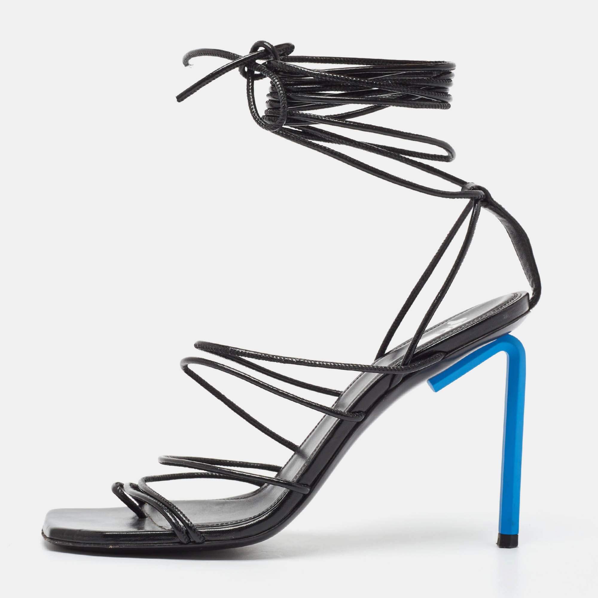 Pre-owned Off-white Black Leather Ankle Strap Sandals Size 37