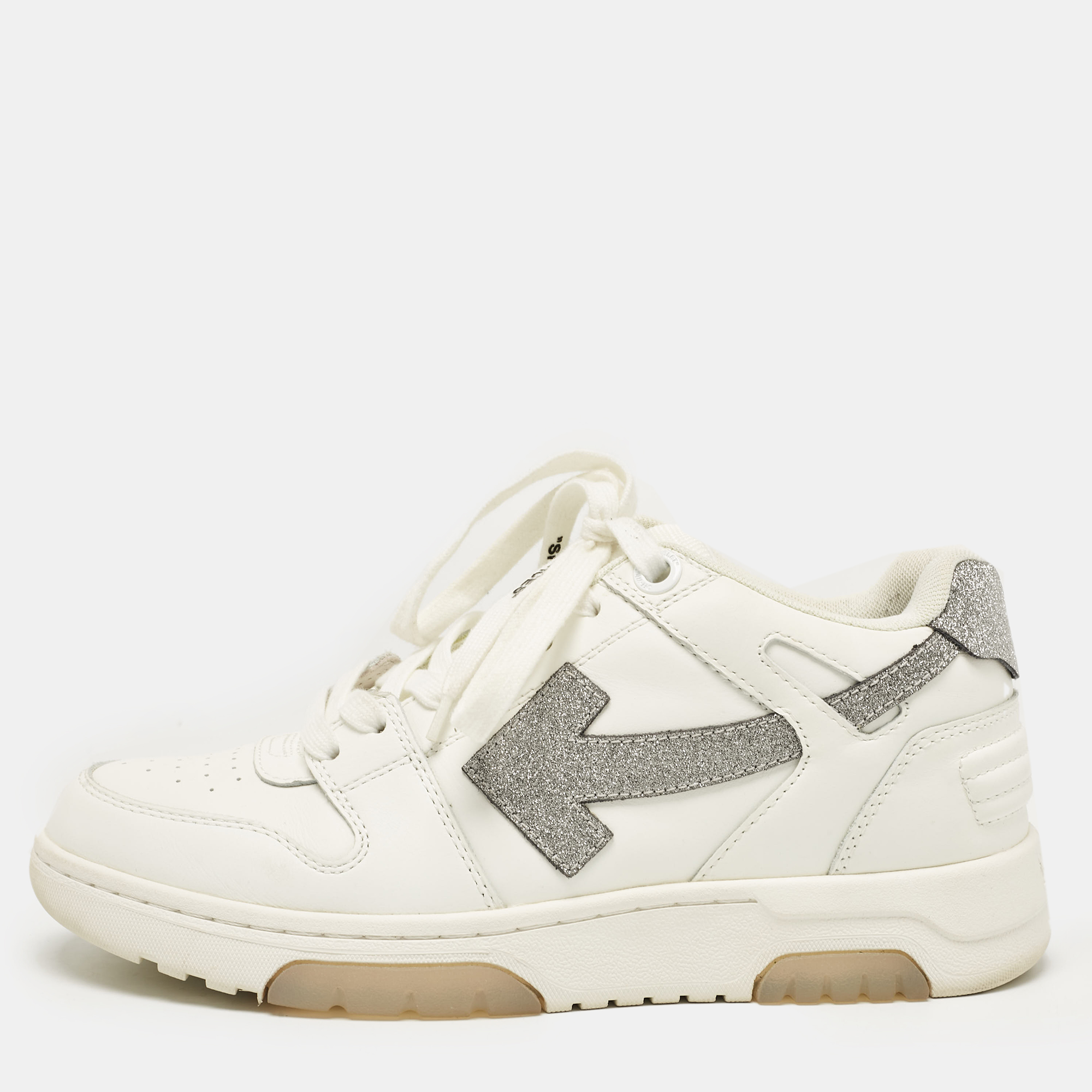 

Off-White White Glitter Leather Out Of Office Lace Up Sneakers Size