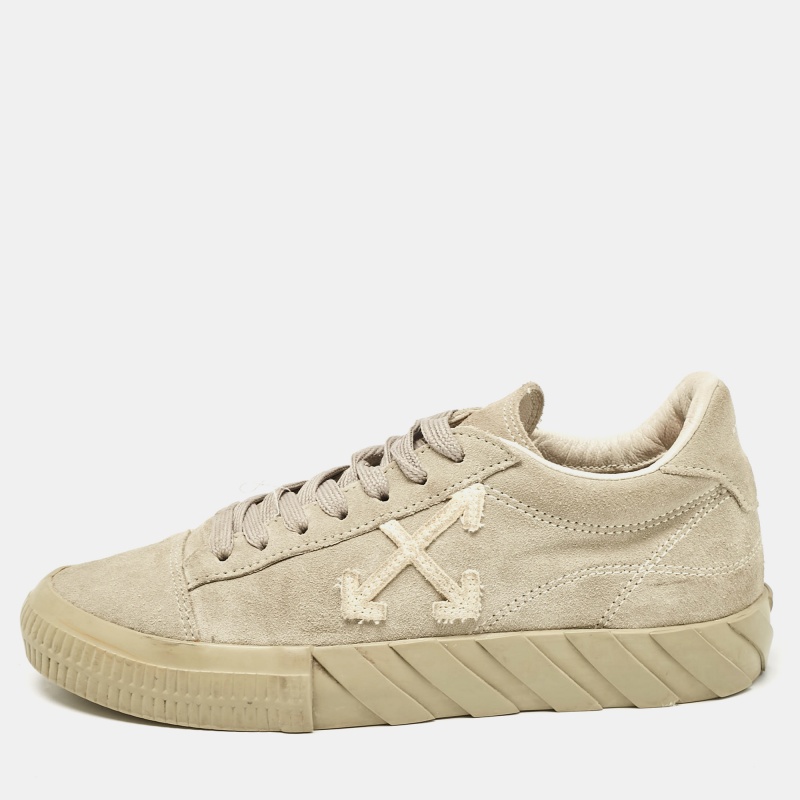 

Off-White Green Canvas and Suede Vulcanised Low Top Sneakers Size