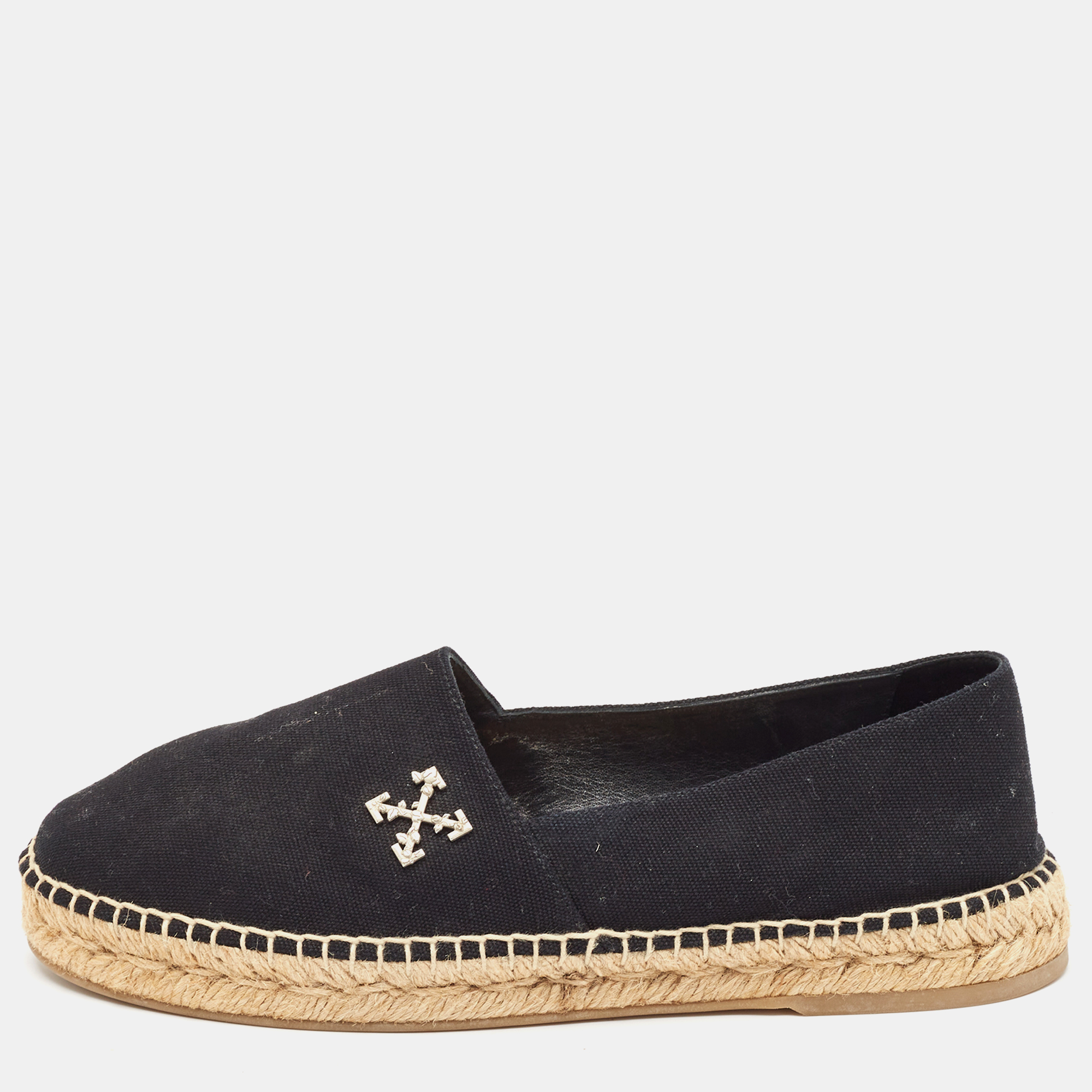 

Off-White Black Canvas Espadrille Flats Size