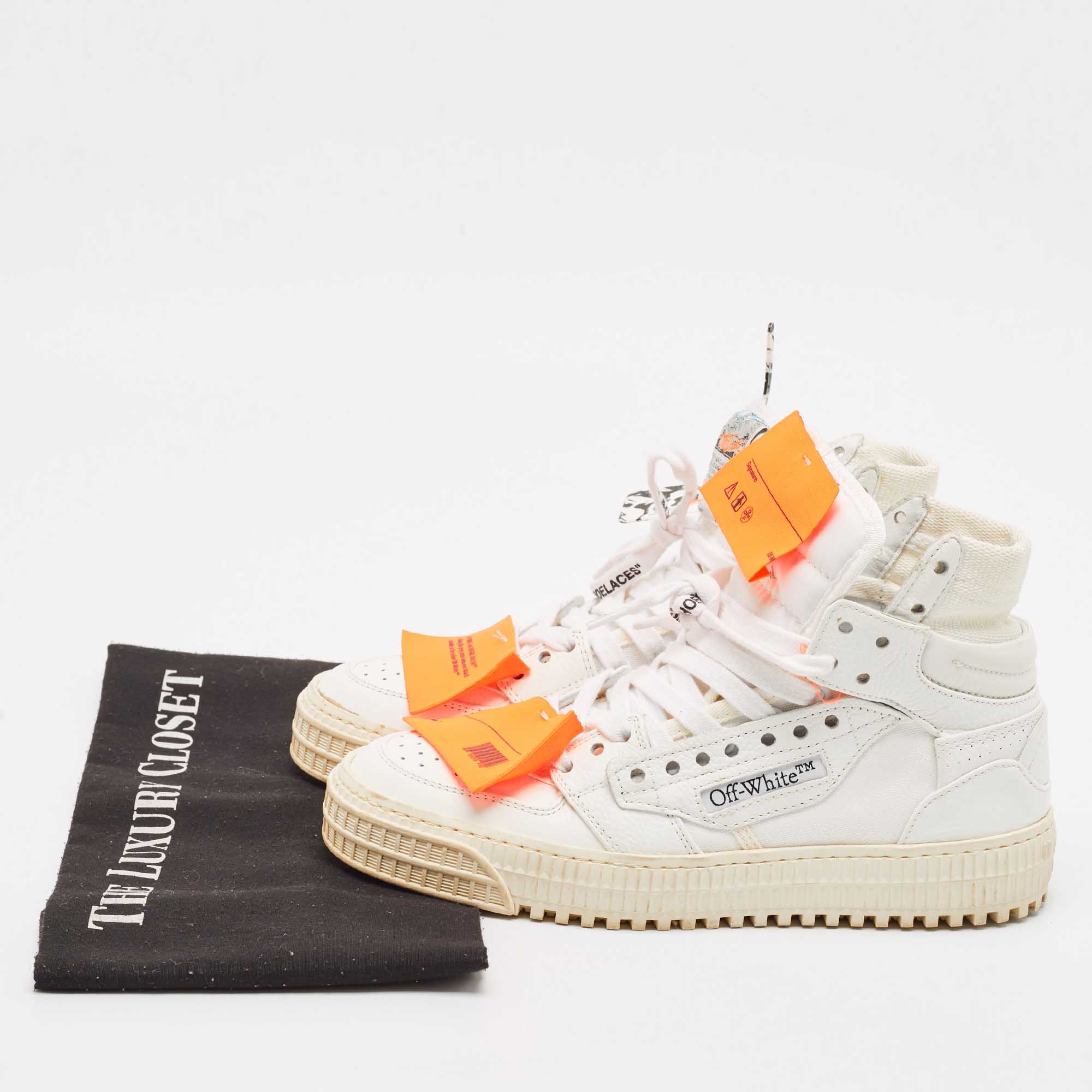 Off-White White Leather and Canvas Off Court 3.0 High Top Sneakers Size 35 