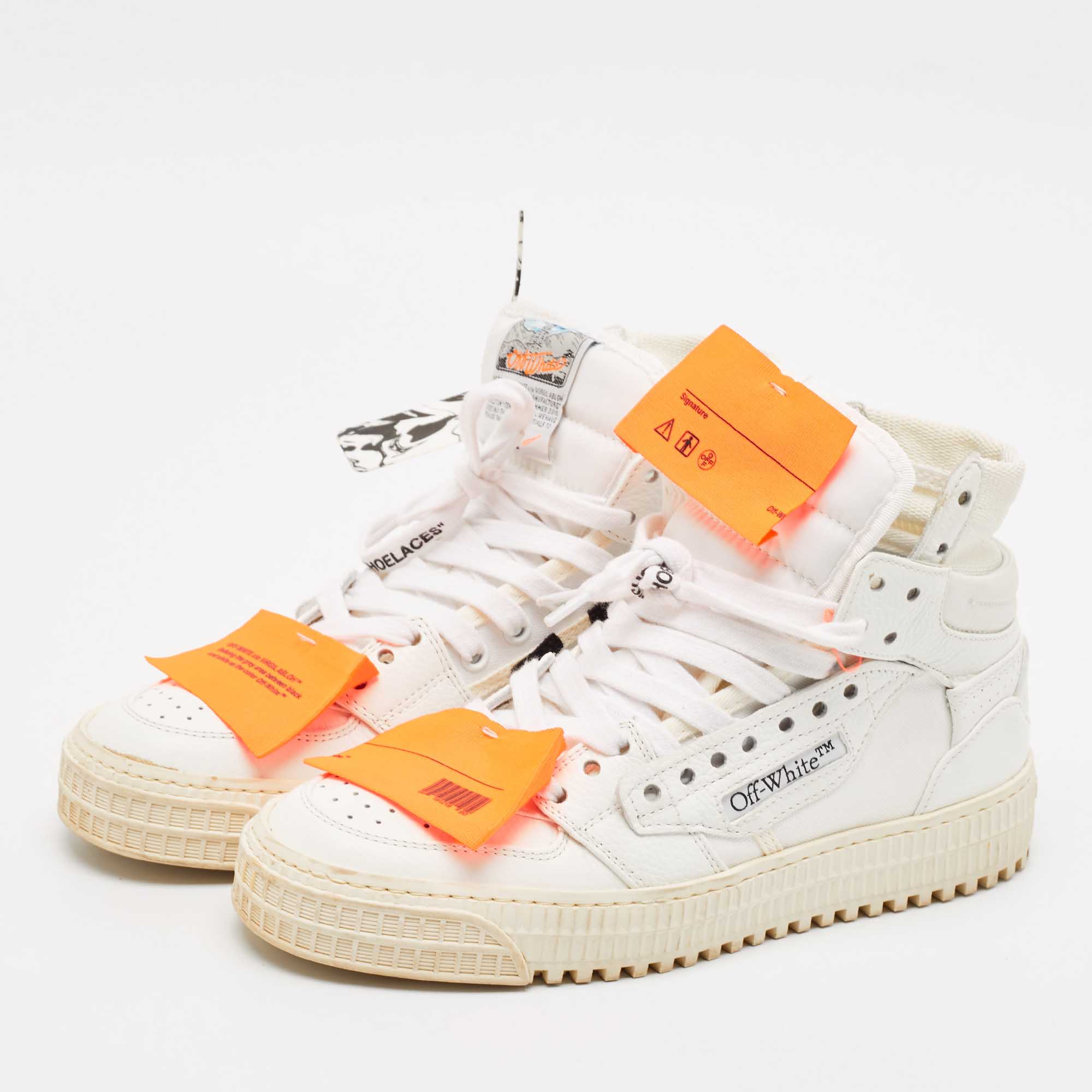 Off-White White Leather and Canvas Off Court 3.0 High Top Sneakers Size 35 