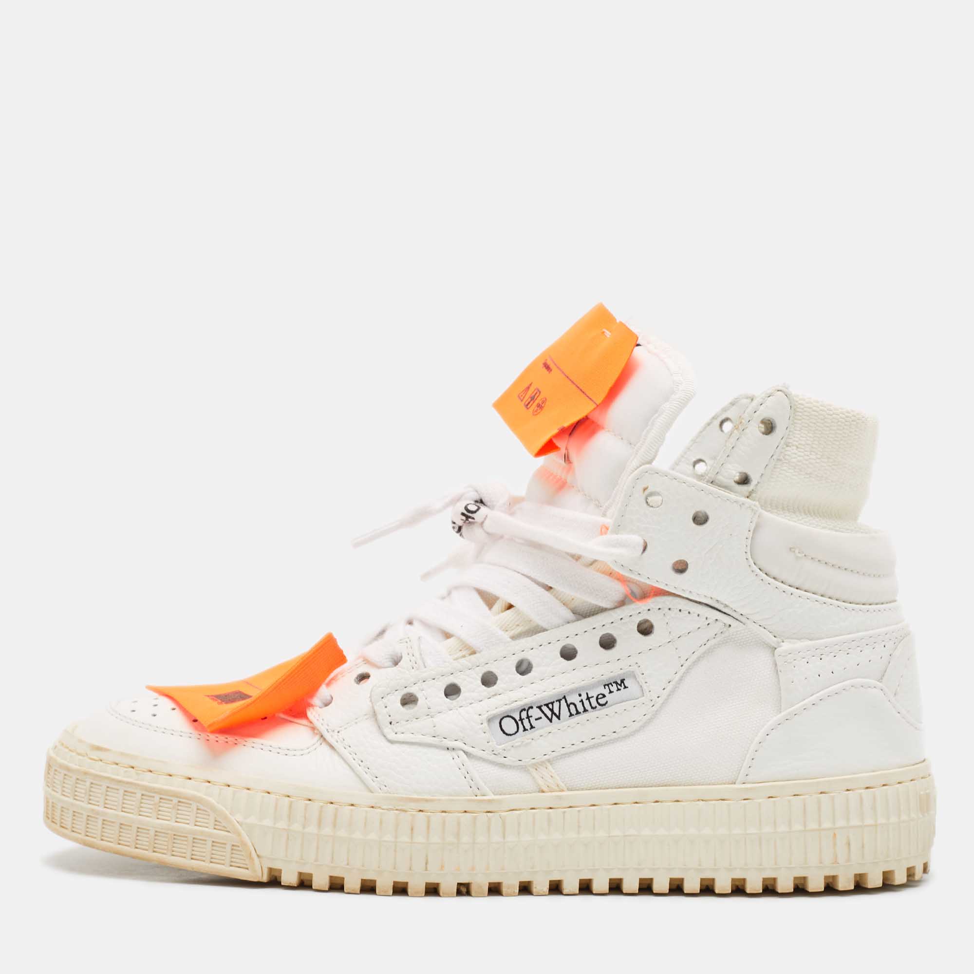 

Off-White White Leather and Canvas Off Court 3.0 High Top Sneakers Size