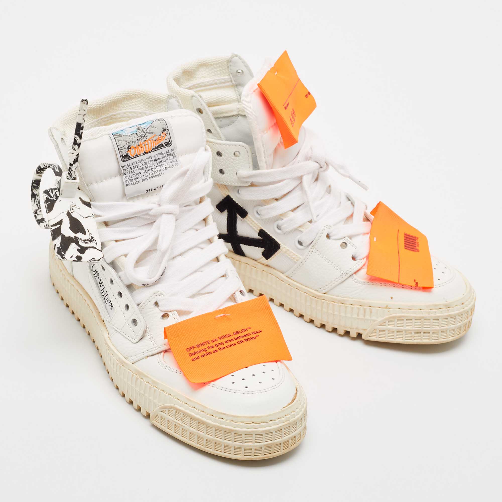 Off-White White Leather and Canvas Off Court 3.0 High Top Sneakers Size 35 