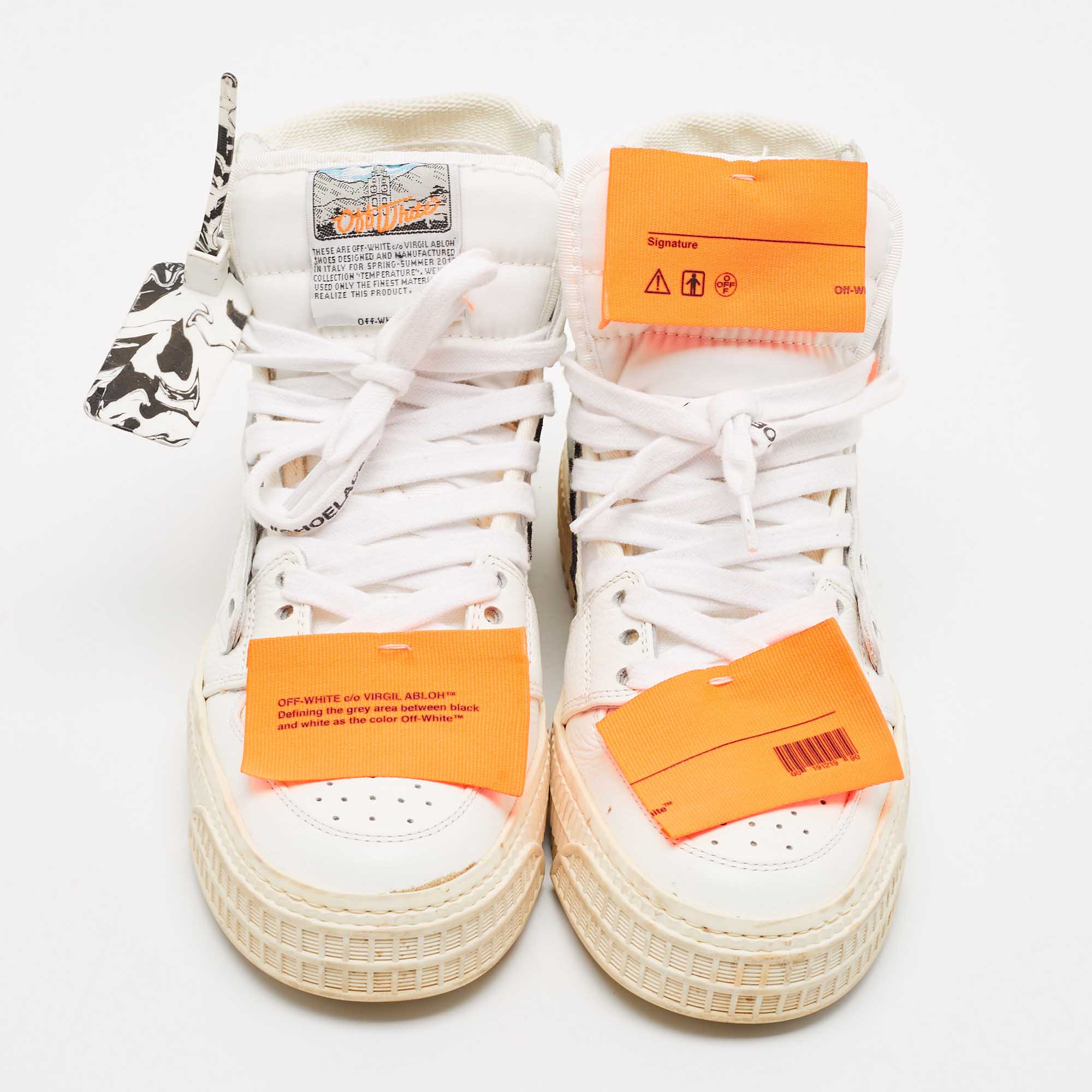 Off-White White Leather and Canvas Off Court 3.0 High Top Sneakers Size 35 