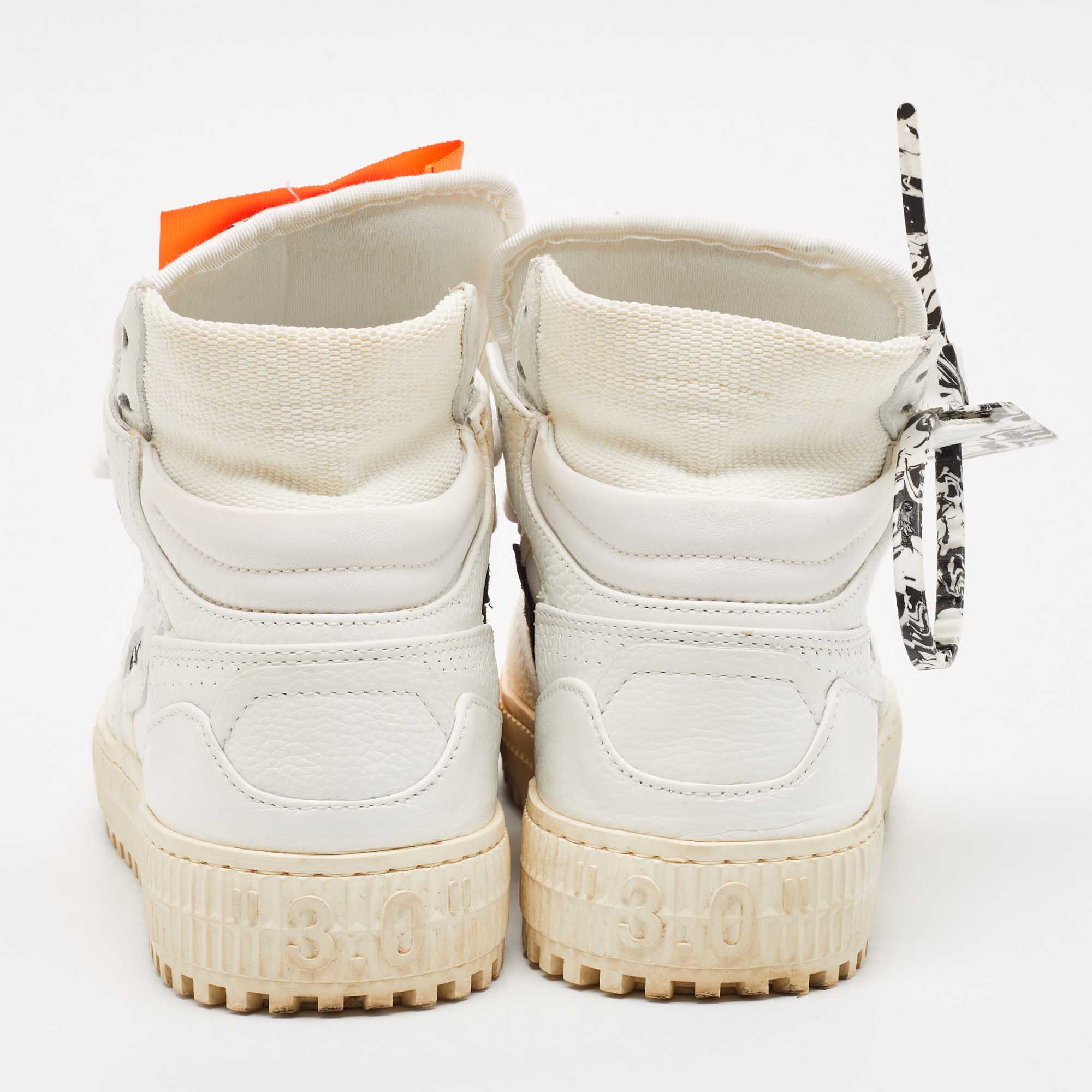 Off-White White Leather and Canvas Off Court 3.0 High Top Sneakers Size 35 