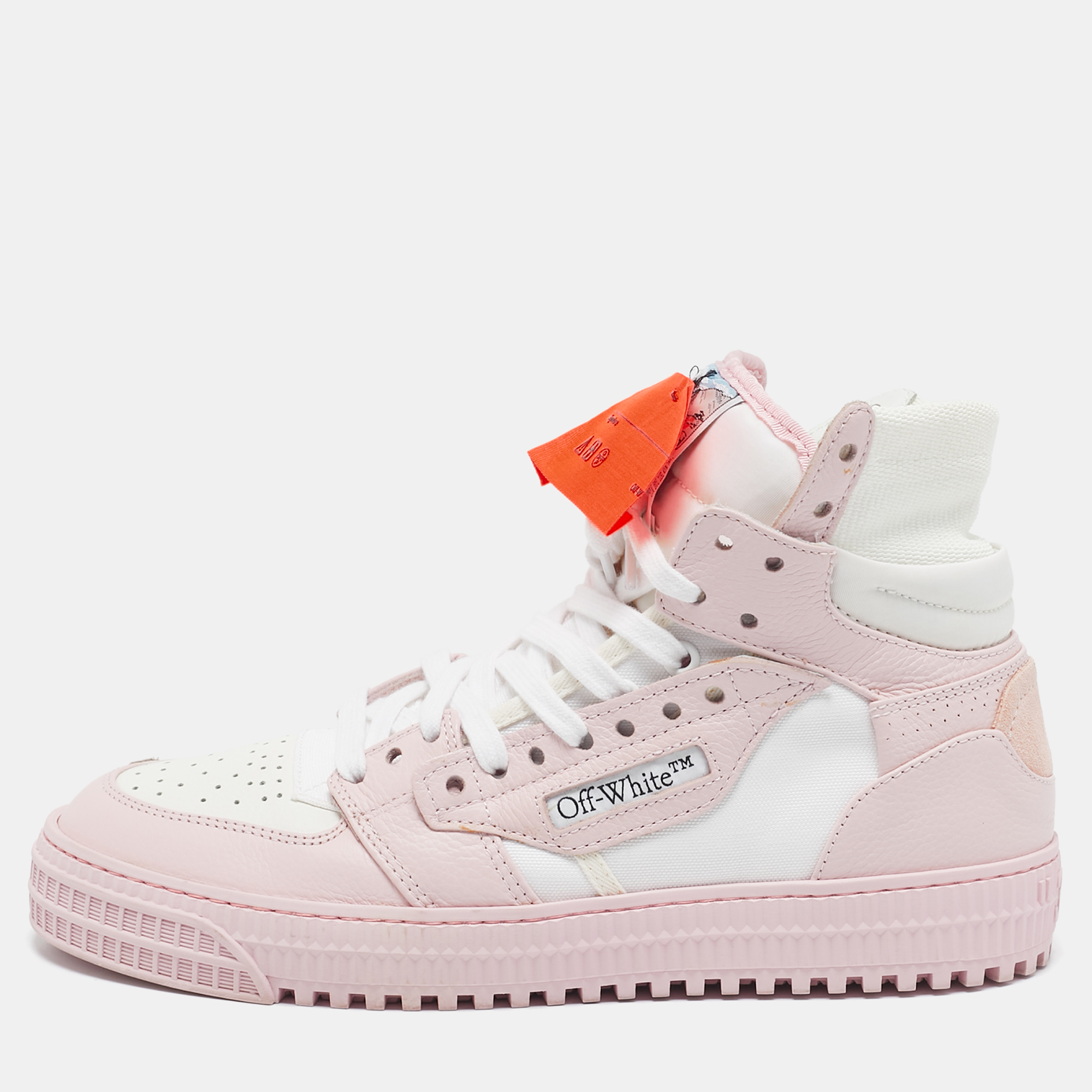 

Off-White Pink/White Leather And Canvas Off Court 3.0 High Top Sneakers Size