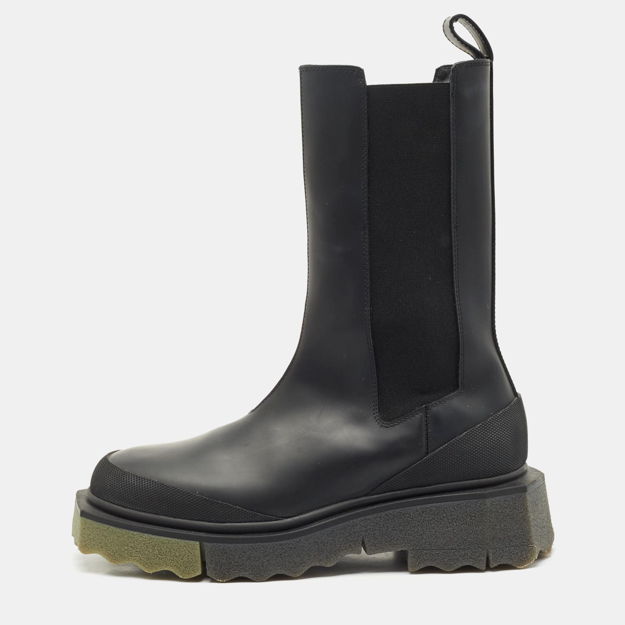 

Off-White Black Leather and Elastic Rain Boots Size