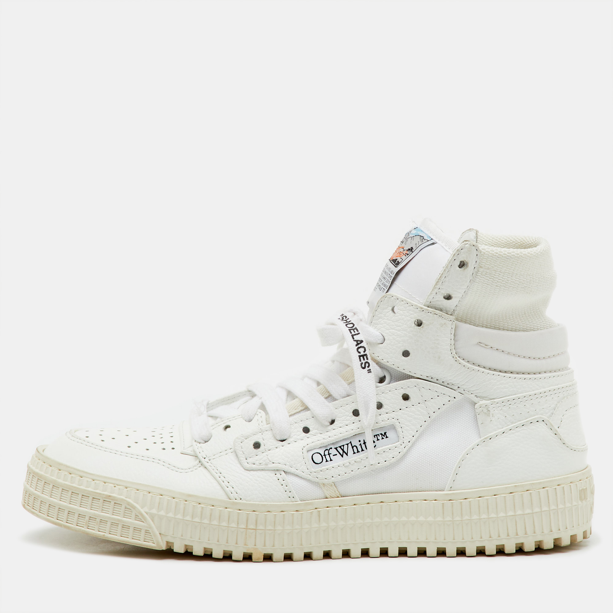 Pre-owned Off-white White Leather And Canvas 3.0 Off Court High Top Sneakers Size 37