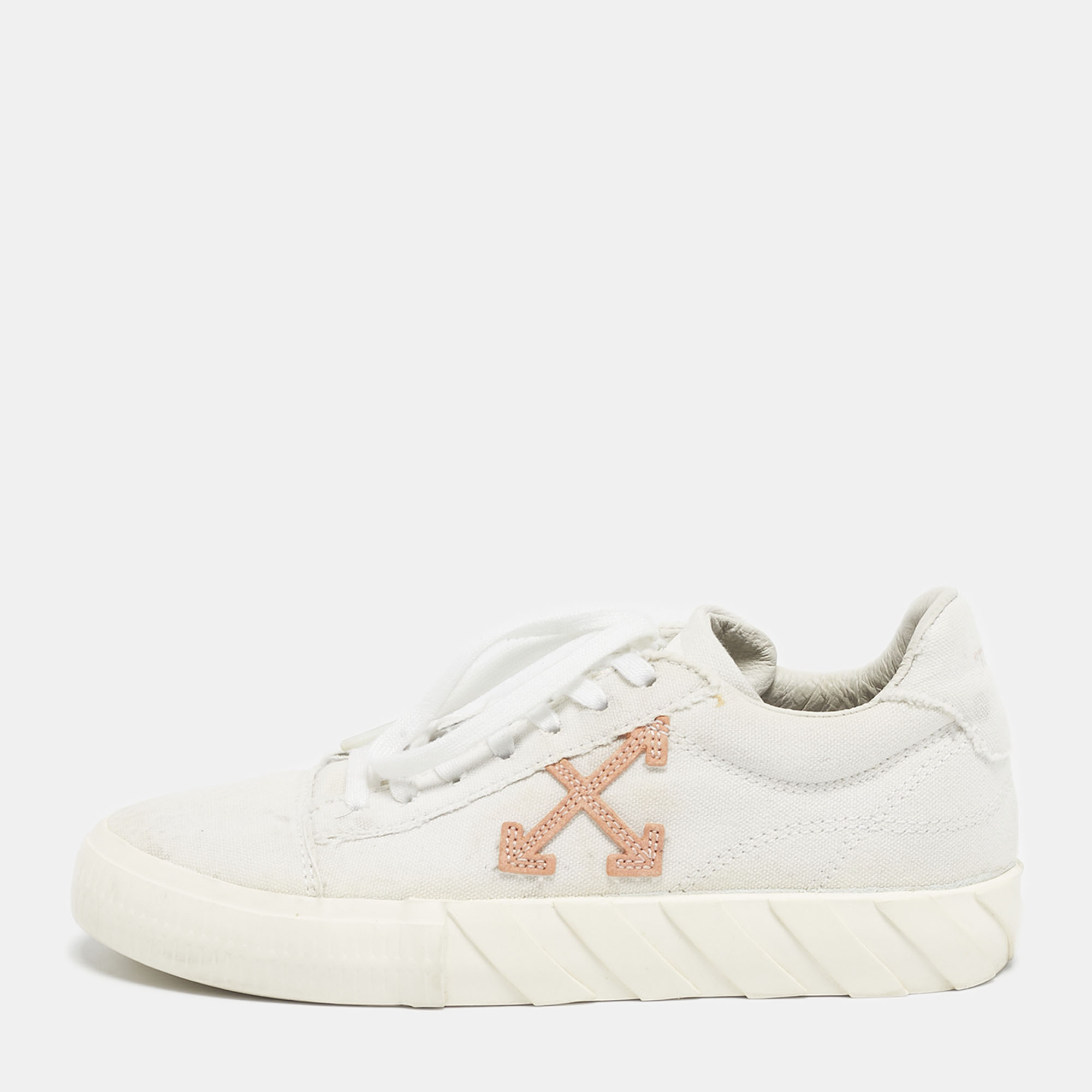Pre-owned Off-white White Canvas Vulcanised Lace Up Sneakers Size 37