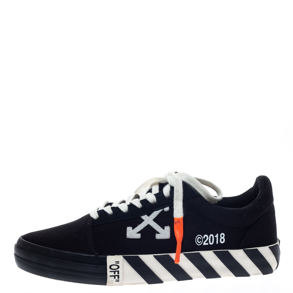 Off-White Black/White Canvas Vulcanized Striped Low Top Sneakers Size ...