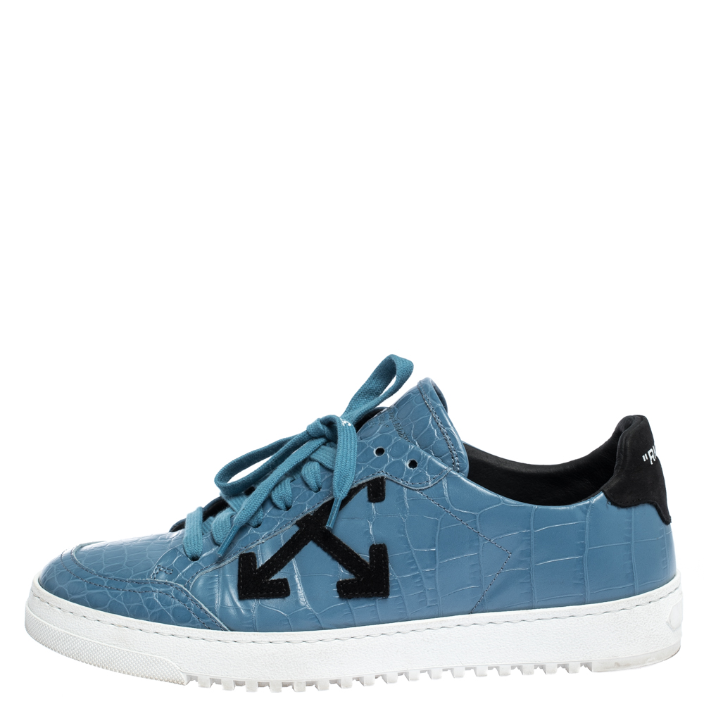 

Off-White Blue Croc Embossed Leather Lace Low Top Sneakers Size