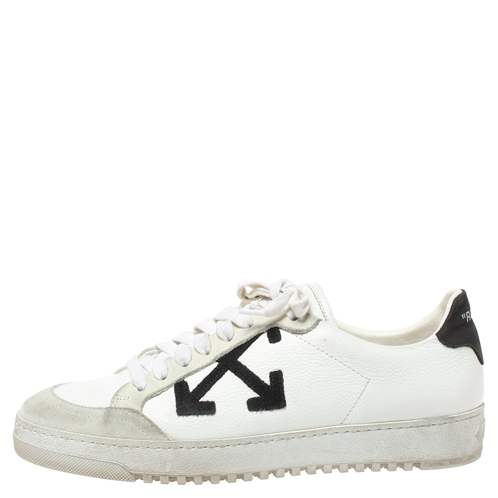 

Off-White Whte/Black Leather Carryover Low Top Sneakers Size