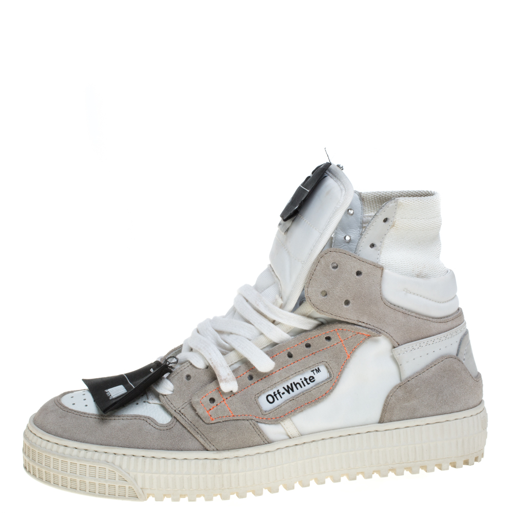 

Off-White Grey/White Leather And Canvas Off Court 3.0 High Top Sneakers Size