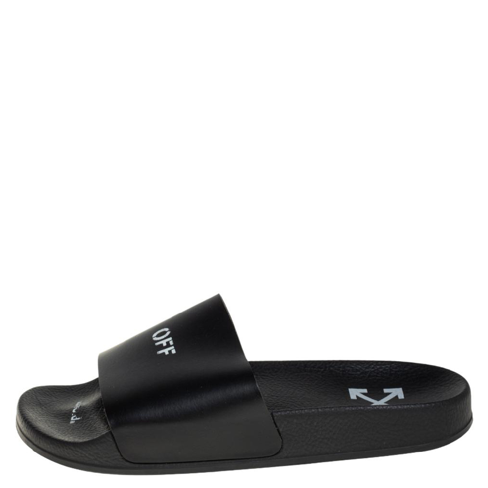 

Off-White Black Rubber OFF Slide Sandals Size 38