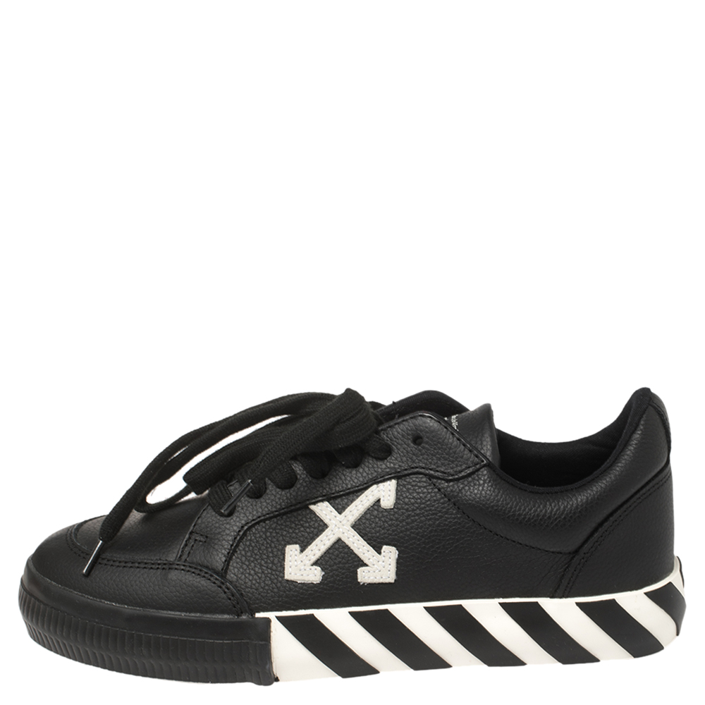 

Off-White Black Leather Vulcanized Low Top Sneakers Size