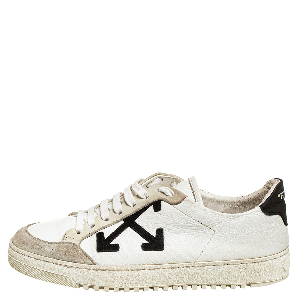 

Off-White White/Black Leather Carryover Low Top Sneakers Size