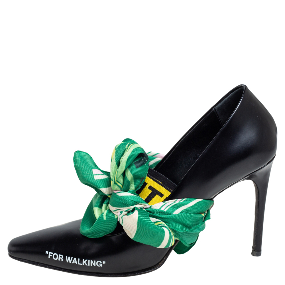 

Off-White Black Leather Mary Jane Pointed Toe Pumps Size