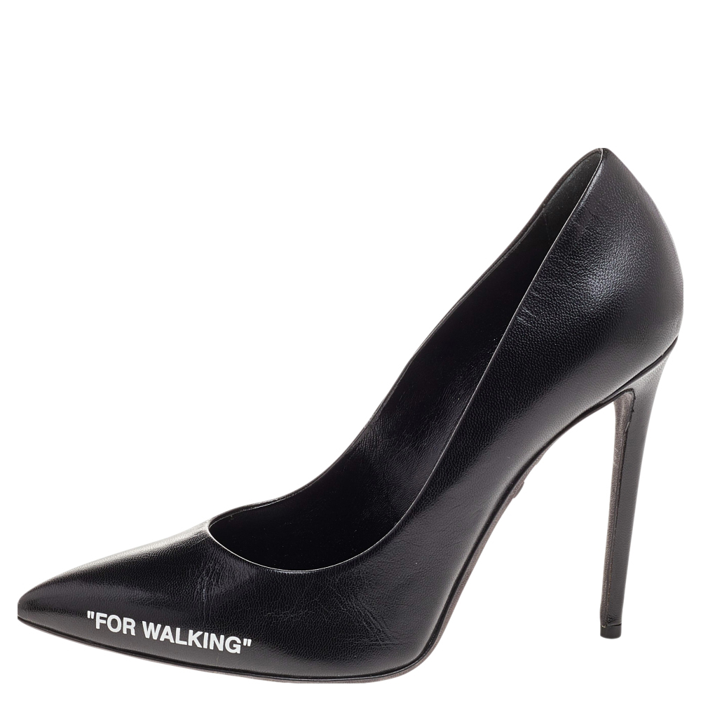 

Off-White Black Leather For Walking Pointed Toe Pumps Size