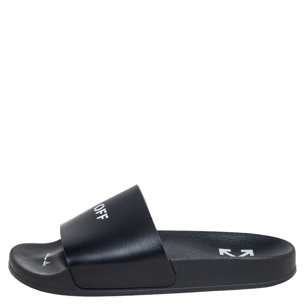 

Off-White Black Leather Flyknit Slide Flats Size