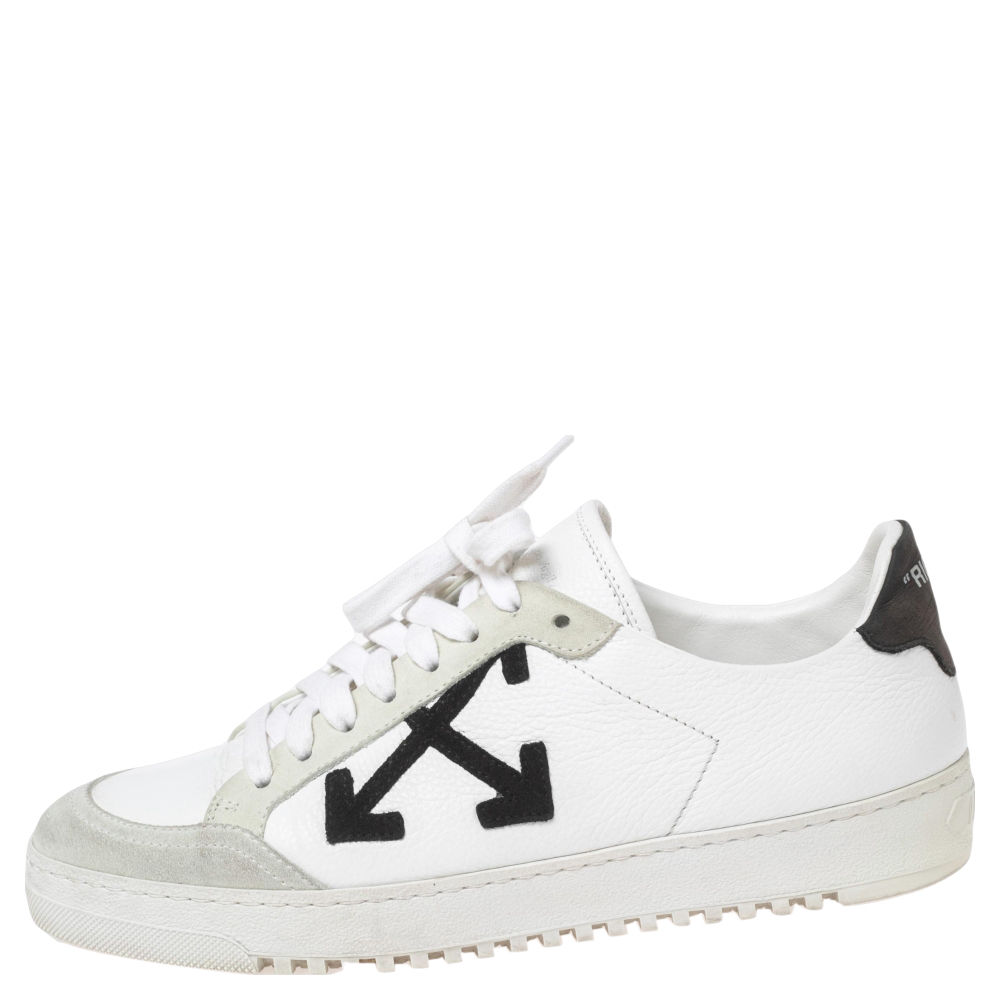 

Off-White White/Black Leather and Suede Low-Top Sneakers Size