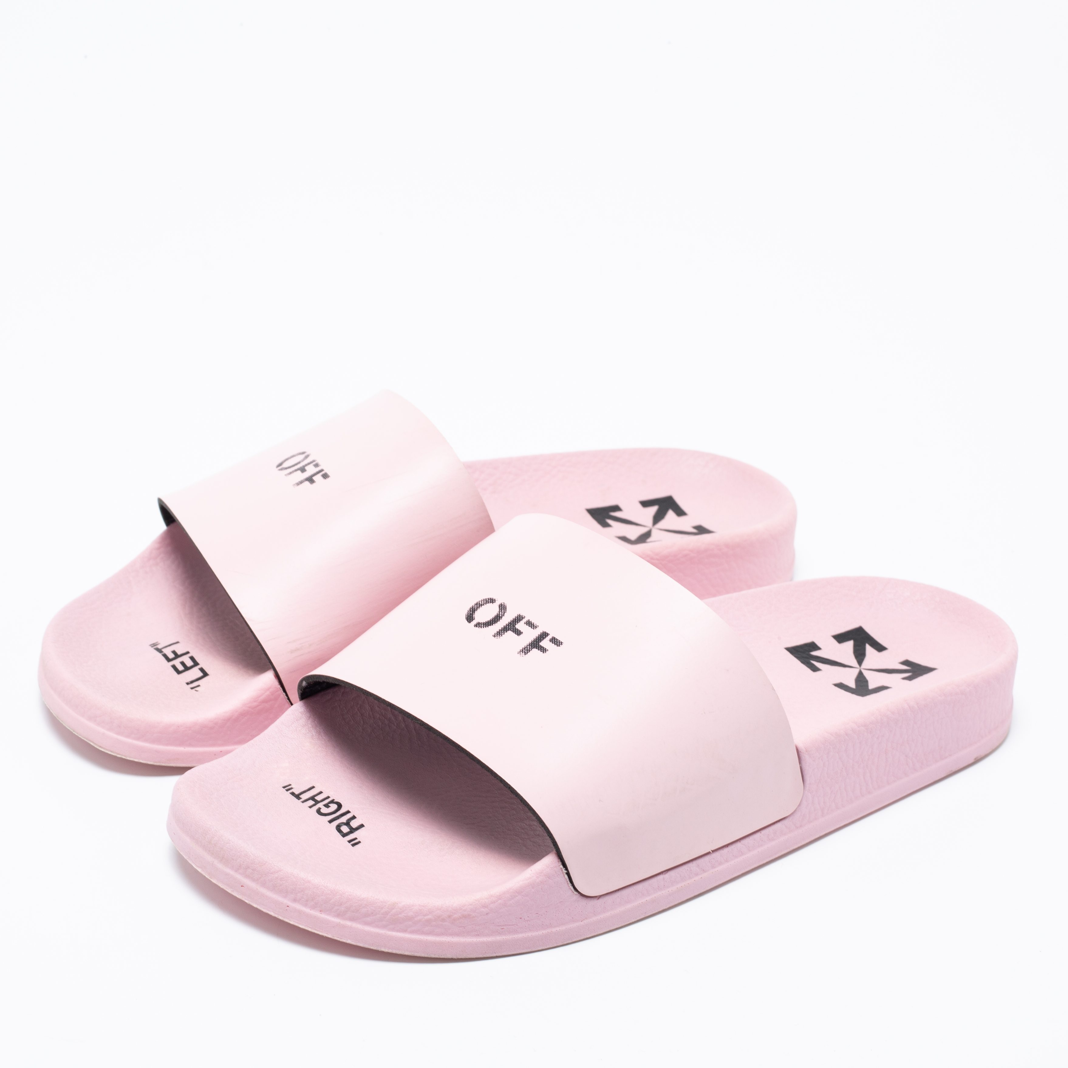 

Off-White Pink Leather Logo Slide Sandals Size