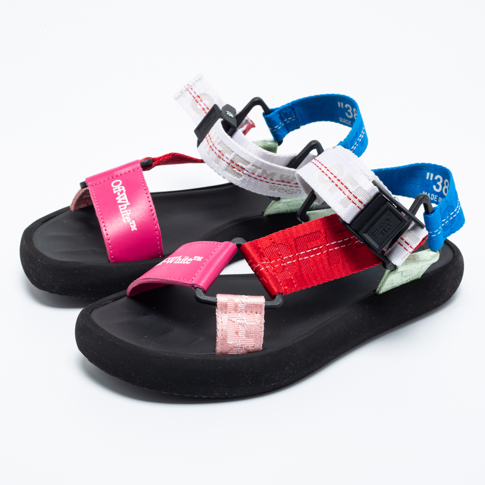 

Off-White Multicolor Leather and Canvas Velcro Trek Flat Sandals Size