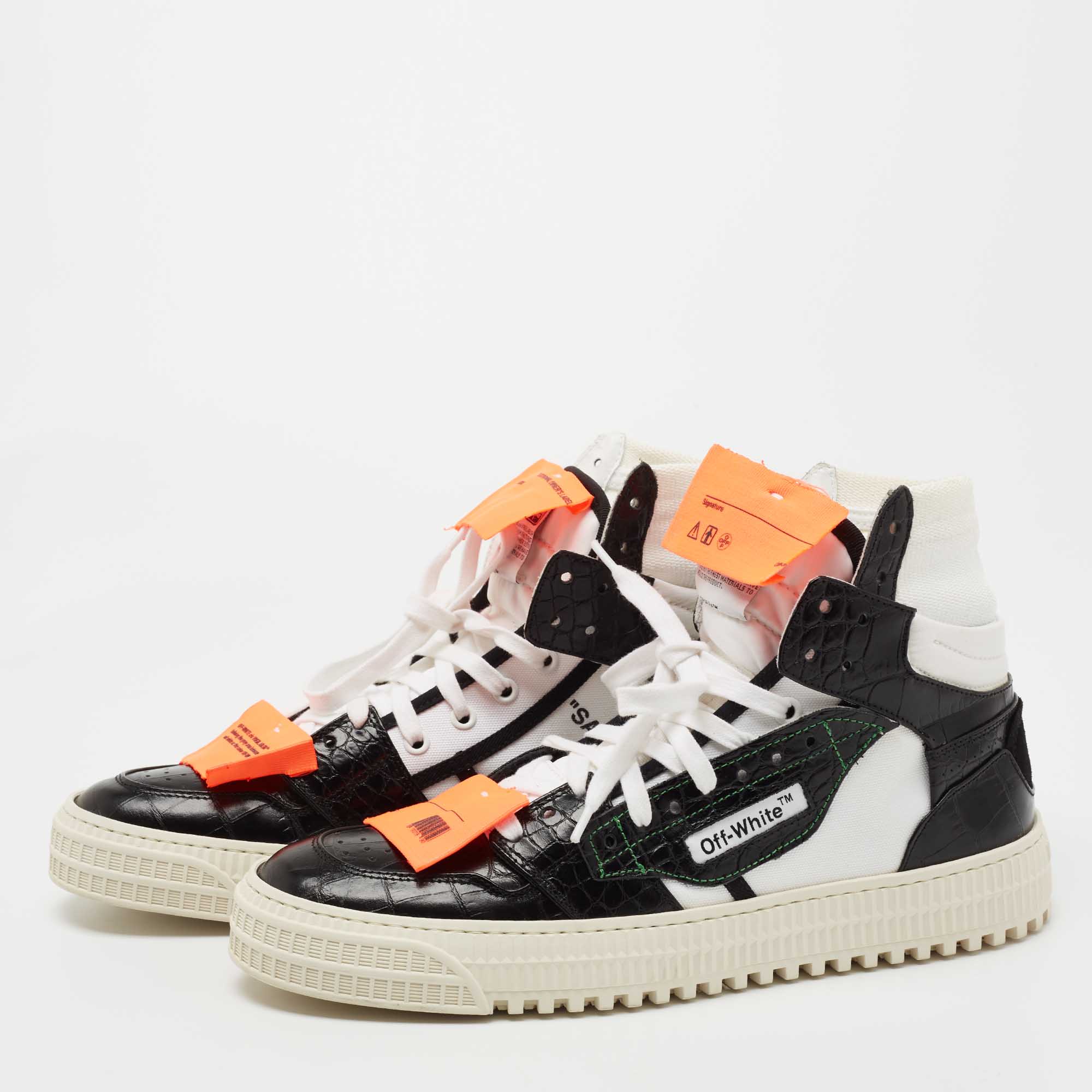 

Off-White White/Black Leather And Canvas Off Court 3.0 High Top Sneakers Size