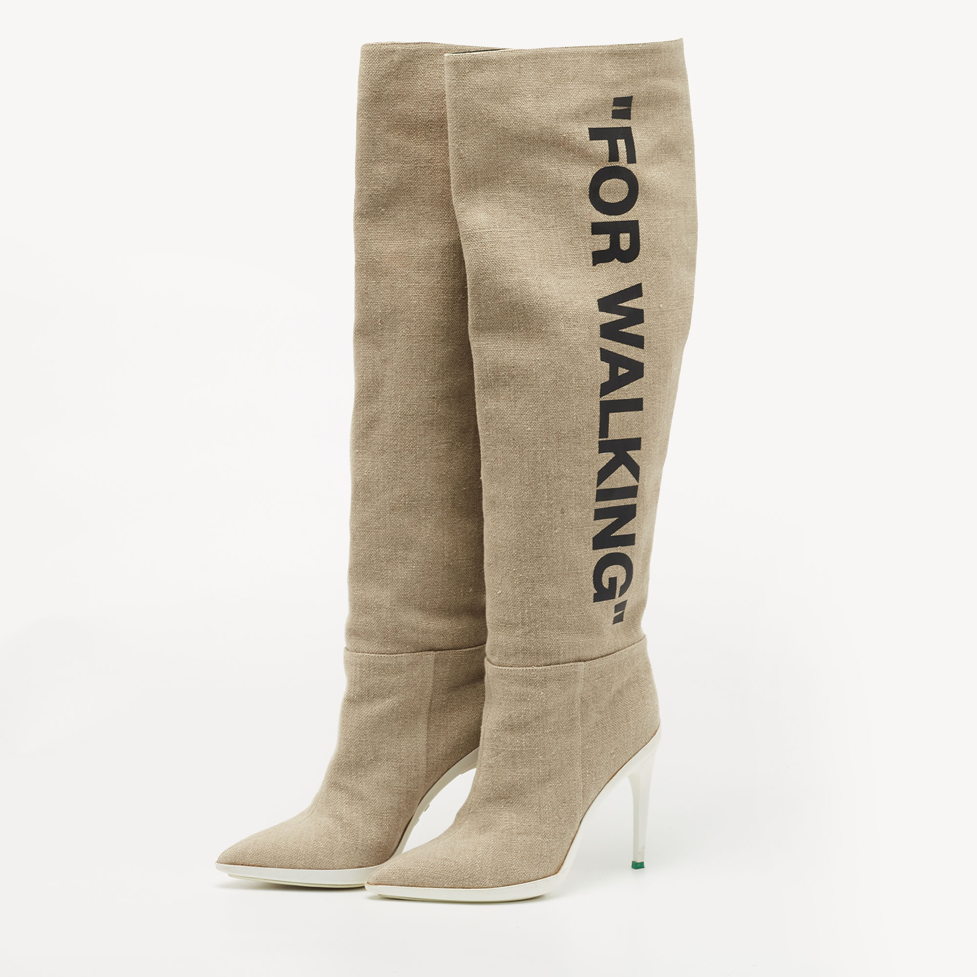 

Off-White Beige Canvas For Walking Knee High Boots Size