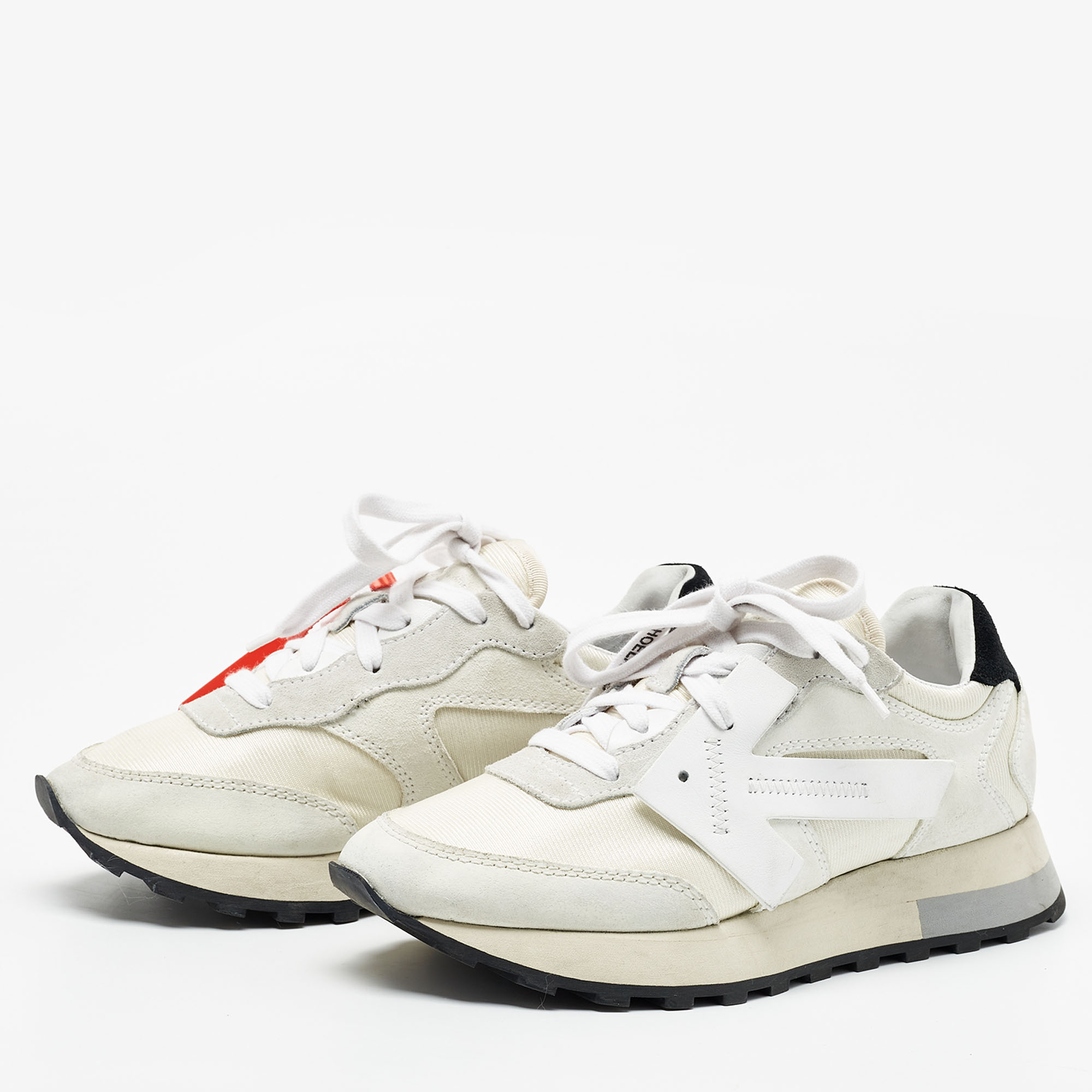 

Off-White White/Grey Suede and Leather Lace Up Sneakers Size